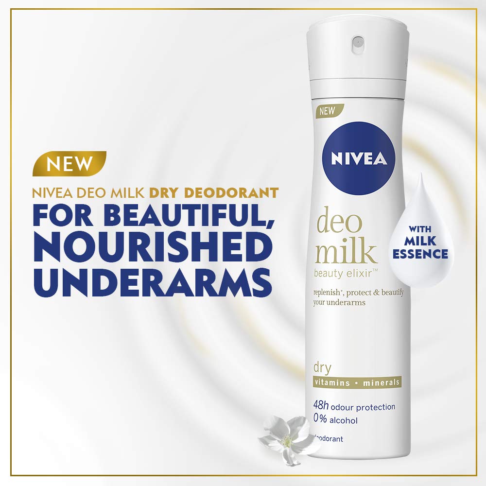 Nivea Deodorant for Women - Deo Milk Dry 150ml | 48-Hour Protection, Gentle on Skin | Perfect for Daily Use, Gym & Active Lifestyle