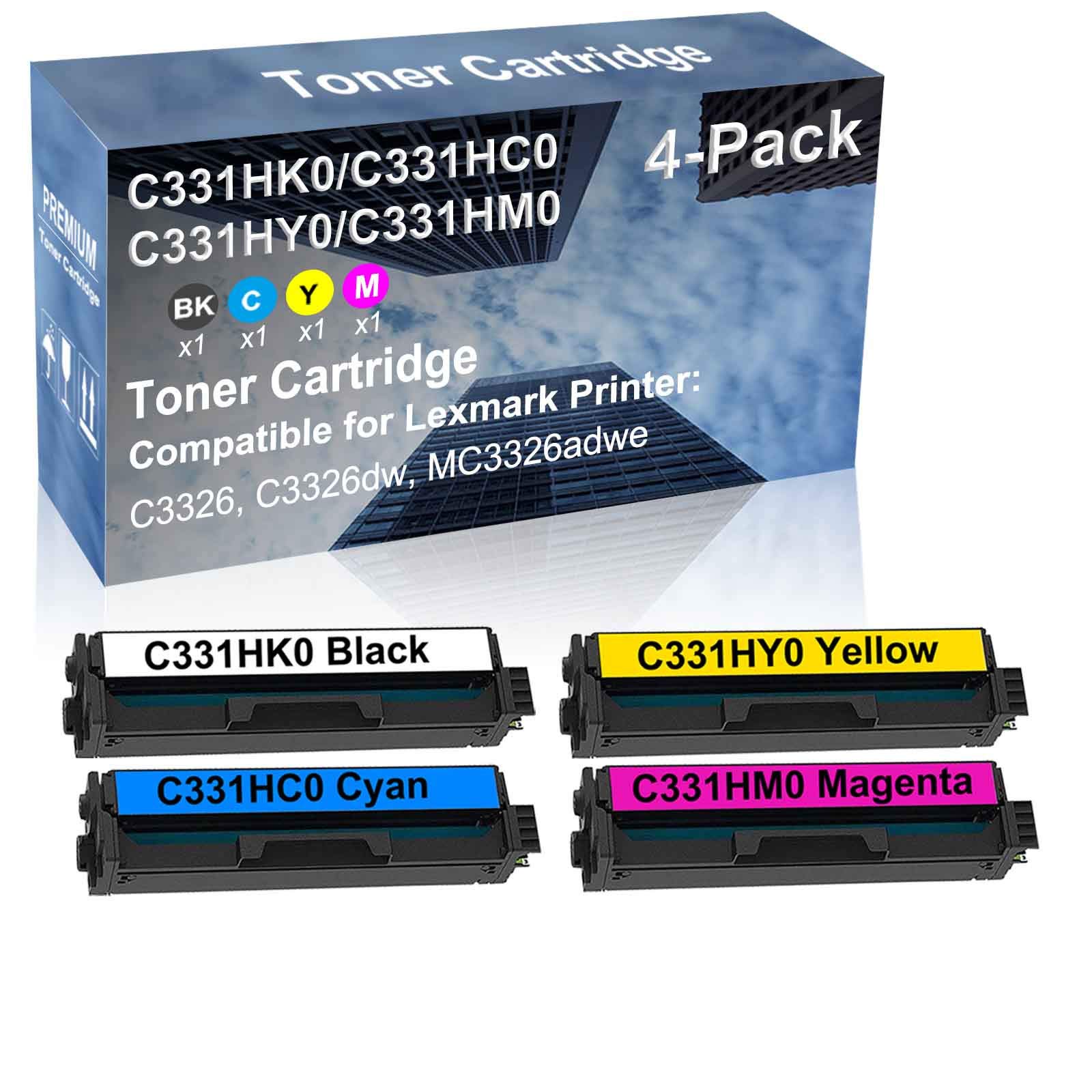 4-Pack Compatible High-Yield C331HK0 C331HC0 C331HY0 C331HM0 Laser Toner Cartridges for Brother C3326 C3326dw MC3326adwe Printers - Office & Home Printing Supplies