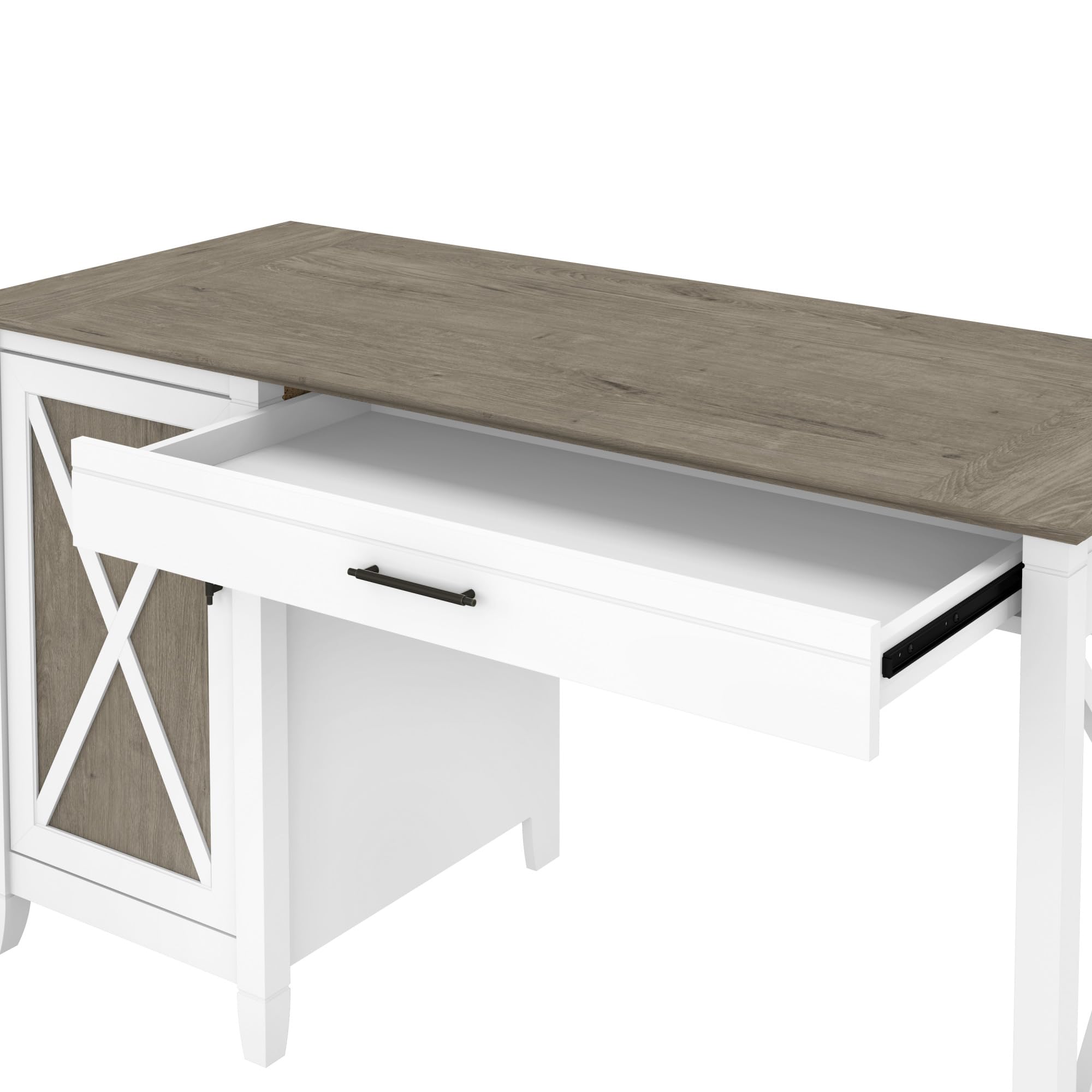 Bush Furniture Key West Computer Desk with Storage - Farmhouse Style PC Table for Home Office in Pure White & Shiplap Gray, 54