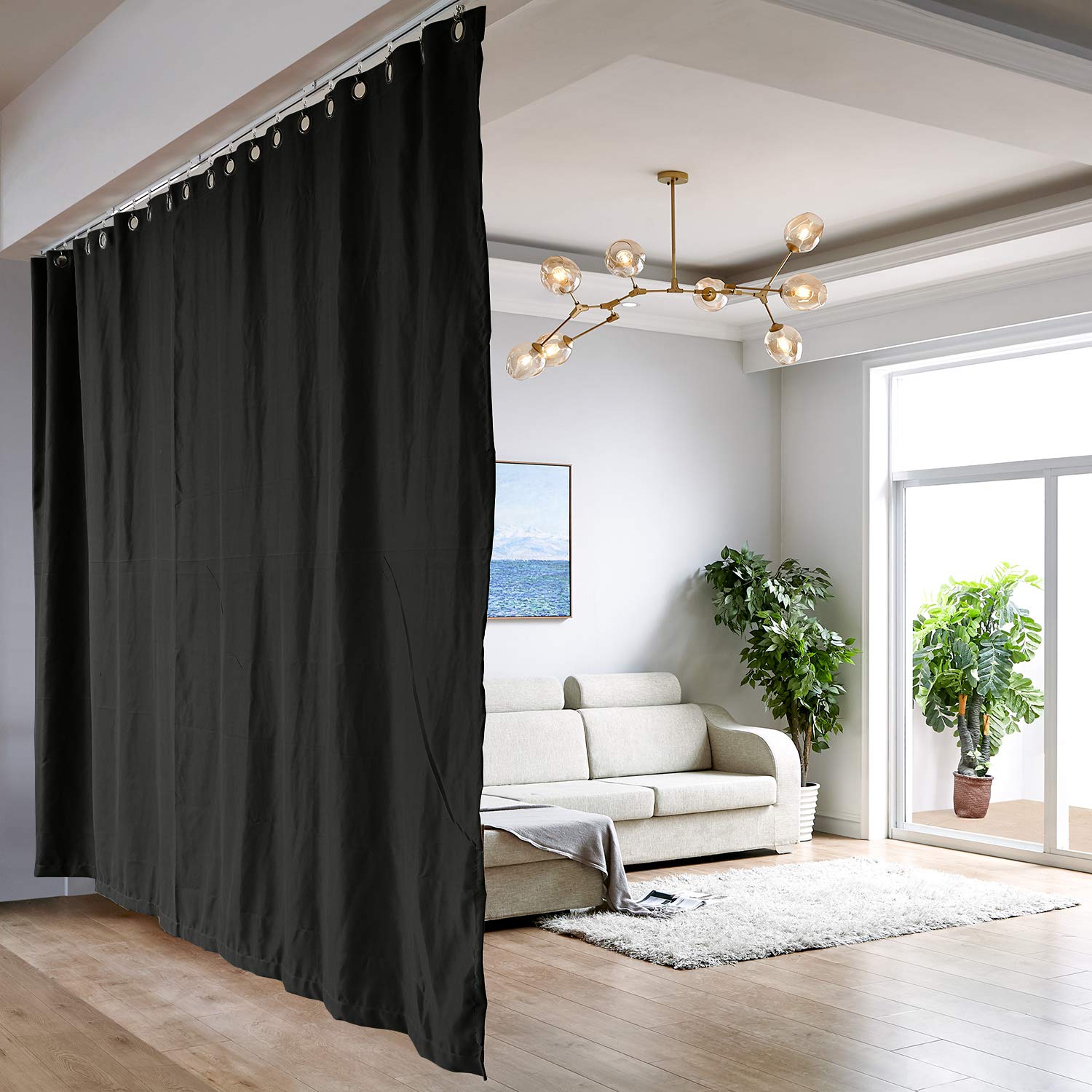 ChadMade Heavyweight Blackout Room Divider Curtain Kit with Ceiling Track - XXX-Large B (Fits 14ft to 18ft Wide x 9ft Tall Spaces) - 2 Panels 9.5ft Wide x 8.5ft Tall - Perfect for Home Office, Studio, or Room Partition - Black