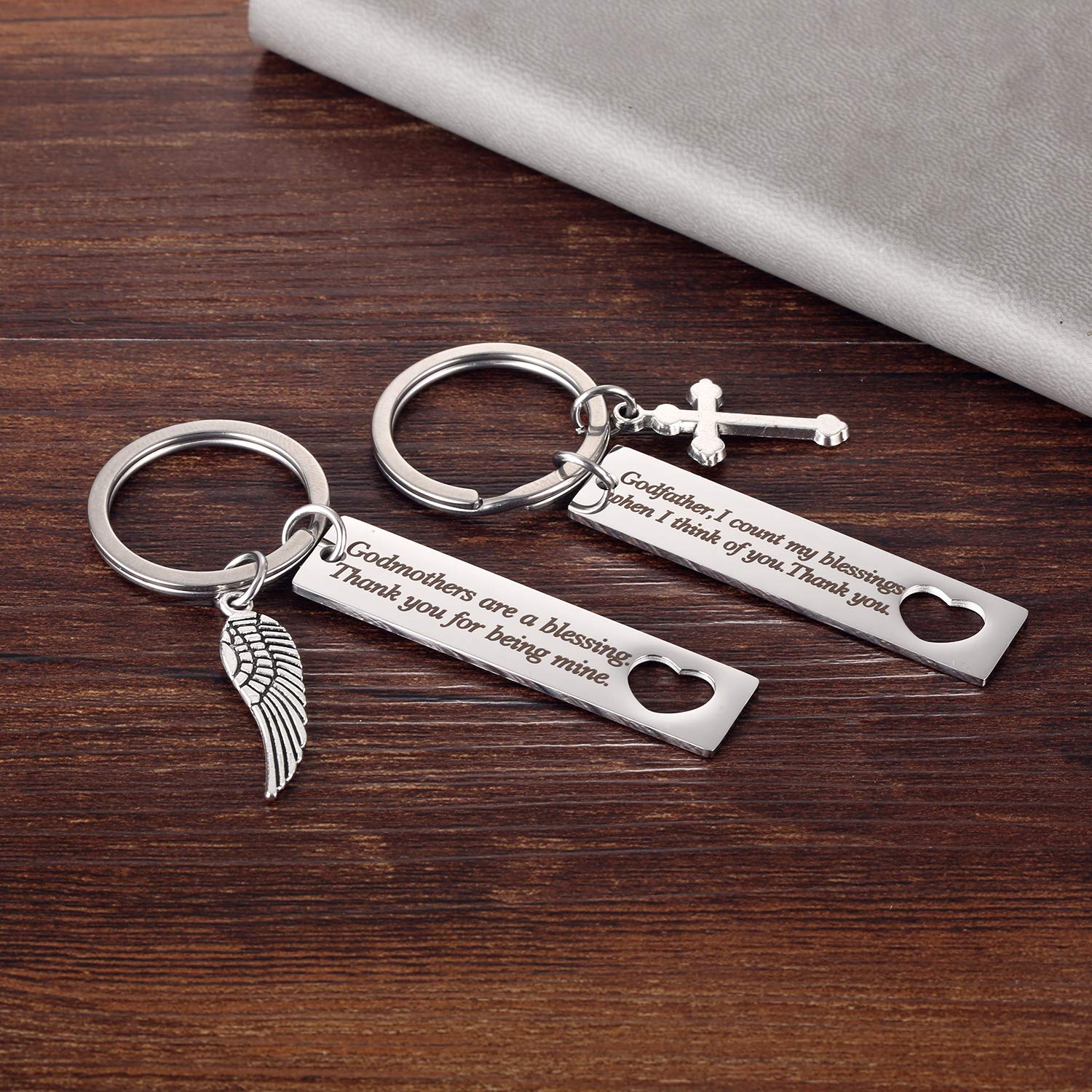 Ralukiia Godmother Godfather Keychain - Thoughtful Gift for Goddaughter, Godchild, Godparents - 'Thank You for Being Mine' Engraved Keepsake - Perfect for Baptism, Christening, Birthday & Appreciation Gifts