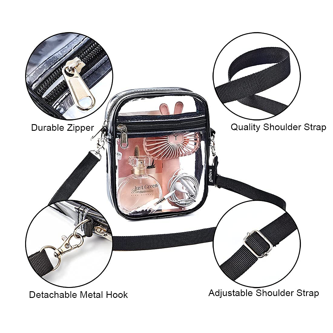 Stadium Approved Clear Crossbody Bag for Concerts & Sports Events - Transparent Purse for Women, Security Check Friendly - Perfect for Music Festivals, NFL Games & Theme Parks
