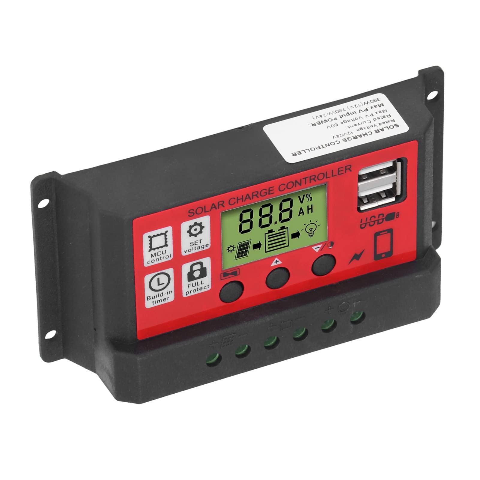Solar Charge Controller with LCD Display - Overcurrent & Short Circuit Protection for Smart Home Solar Panels