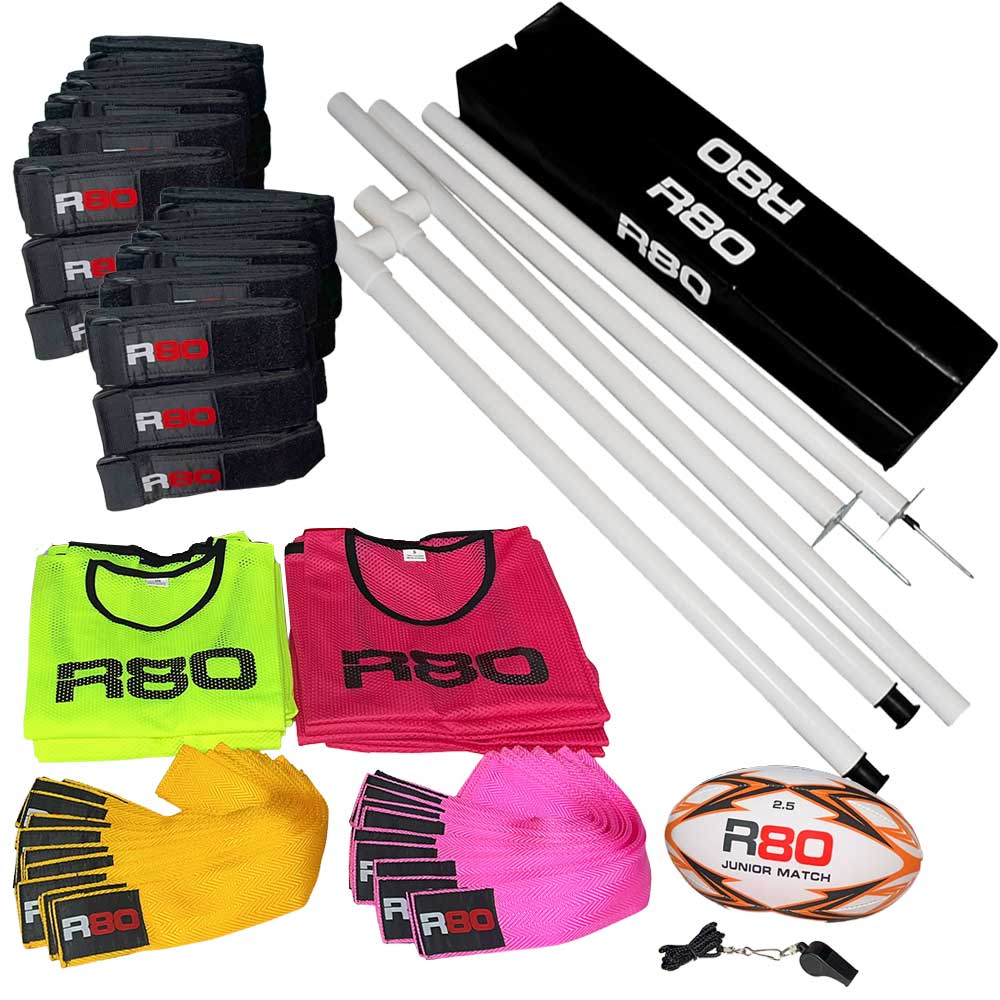 R80 Junior Rippa Team Football Goal Sets with Posts & Corner Poles - Perfect for Youth Soccer Practice, Backyard Games, and School PE Classes