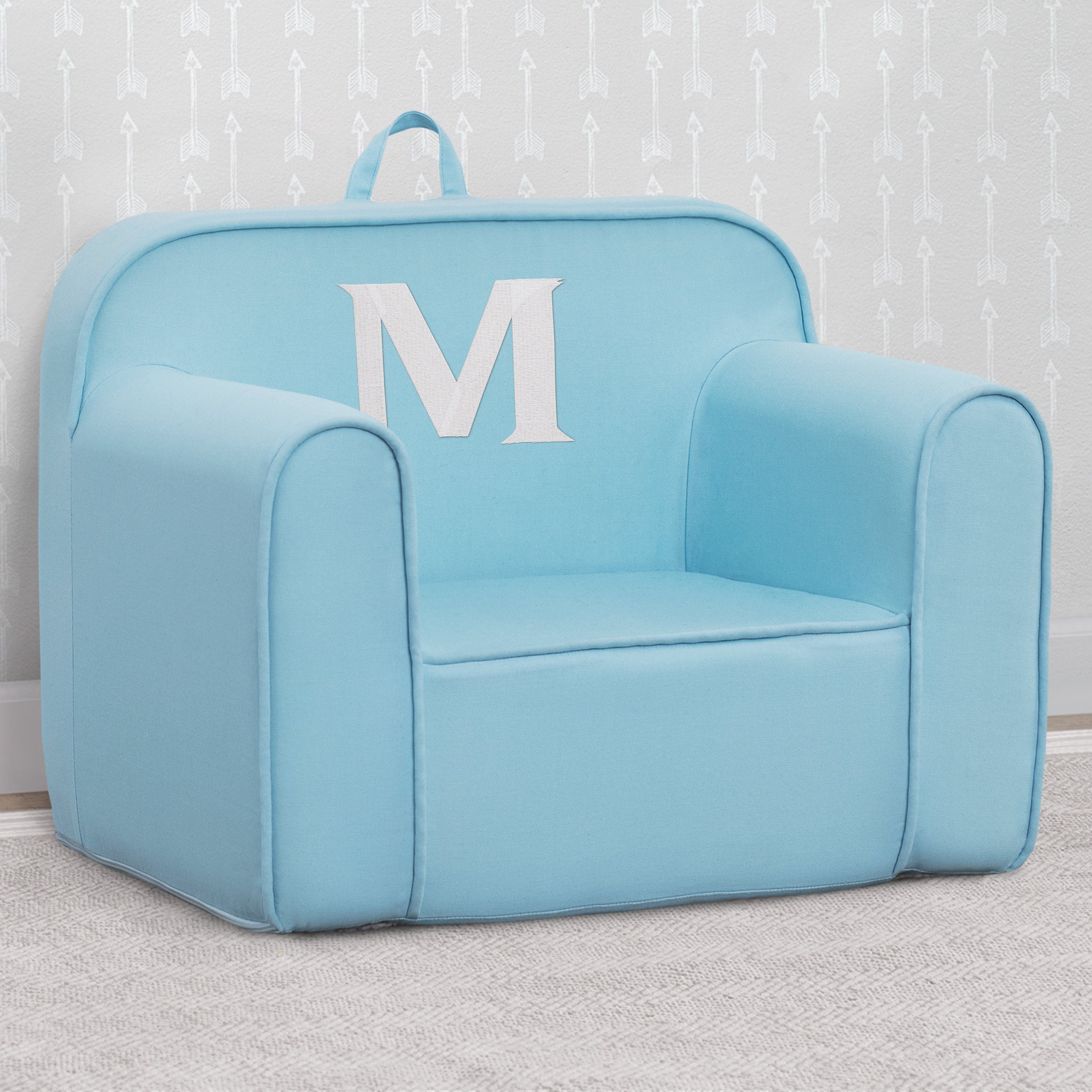 Personalized Monogram Light Blue Cozee Chair - Custom Plush Recliner for Living Room, Nursery & Office - Cozy Reading & Relaxation Seat