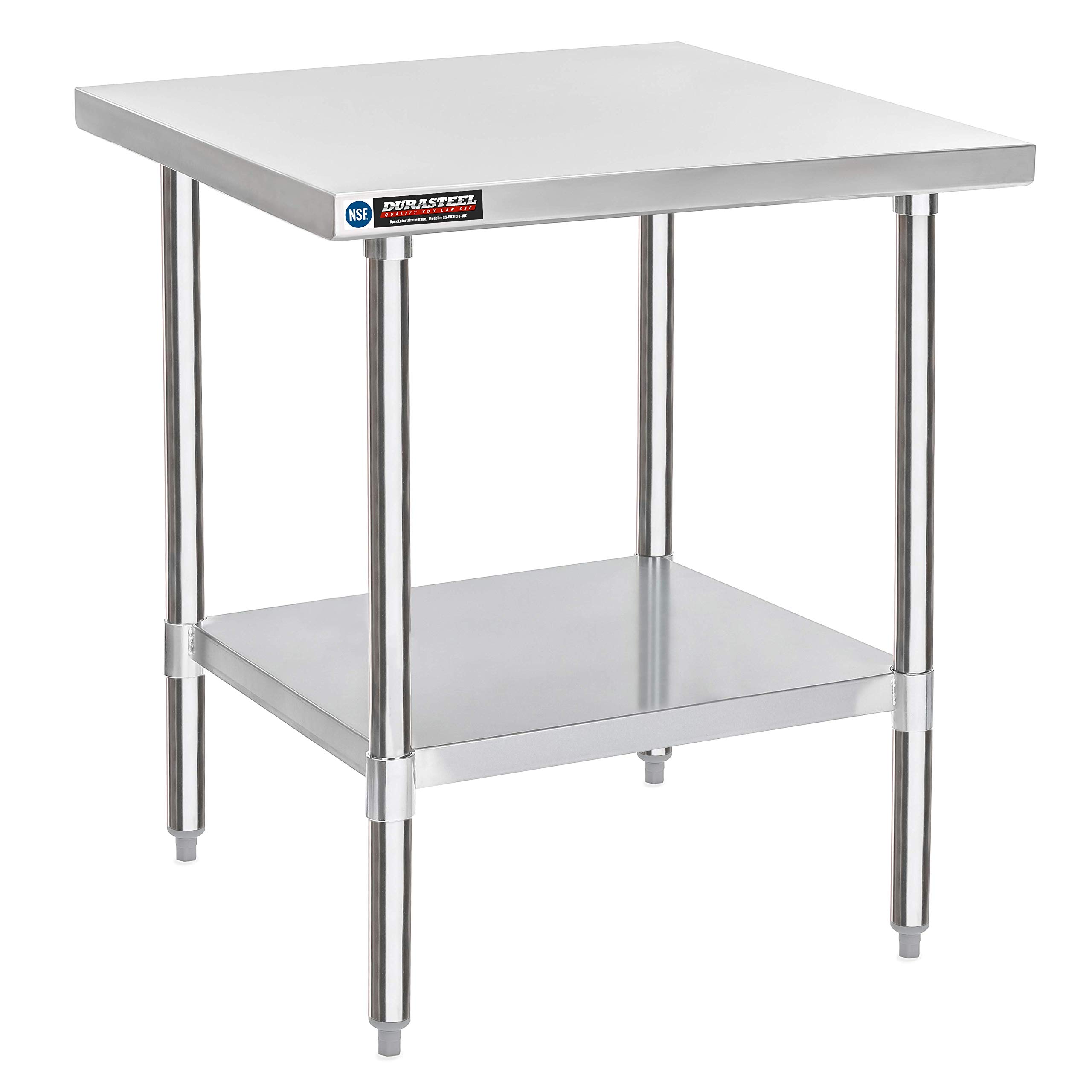 DuraSteel 30x30 Stainless Steel Work Table - NSF Certified Small Kitchen Island Prep Table with Under Shelf - Heavy Duty Metal Microwave Stand - Perfect for Laundry Room, Kitchen, Garage & Restaurant Use