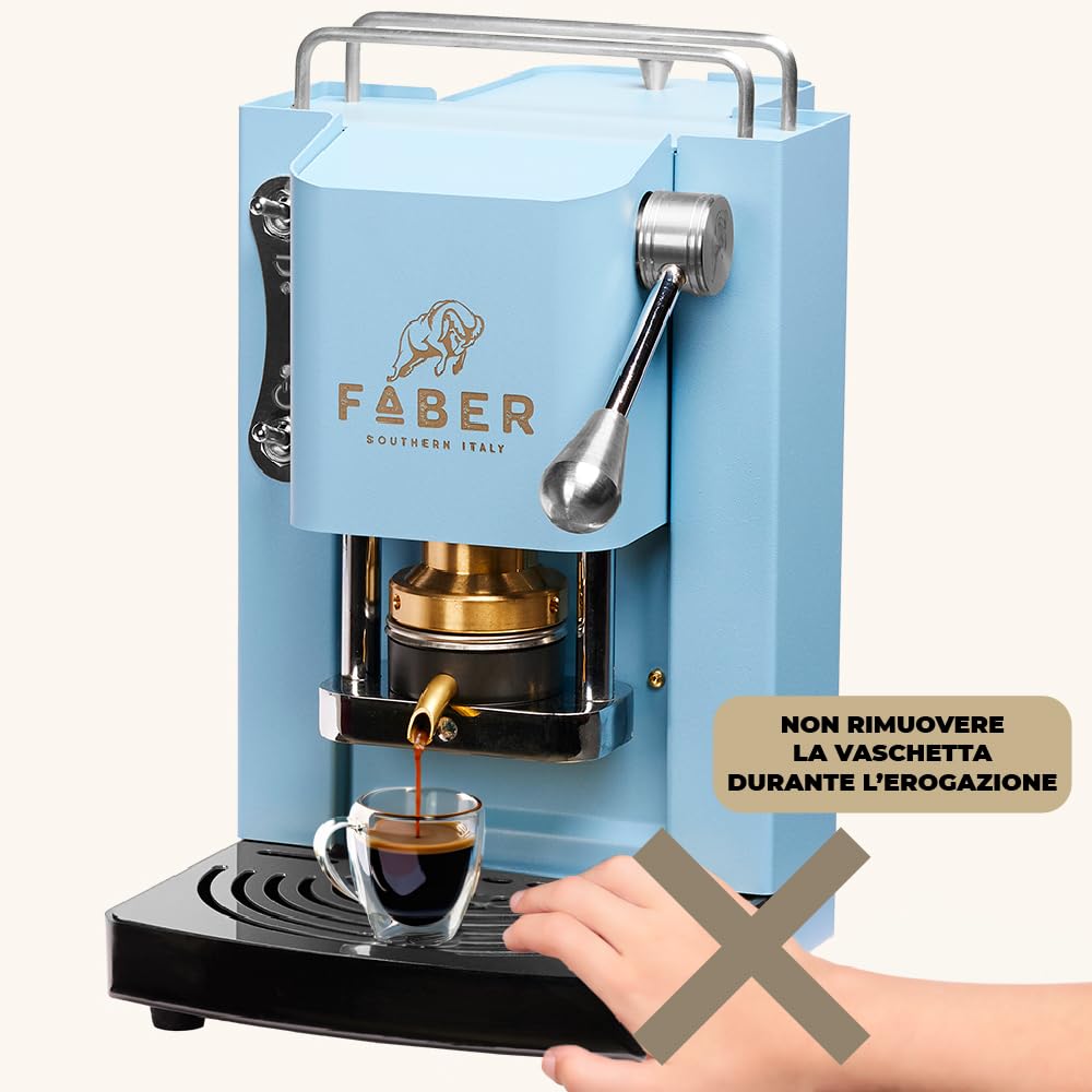 FABER COFFEE MACHINE | Pro Mini Deluxe Model | 44mm E.S.E. Pod Coffee Machine | Chrome Finish | Brass Portafilter (Turquoise) - Perfect for Home, Office & Small Cafes