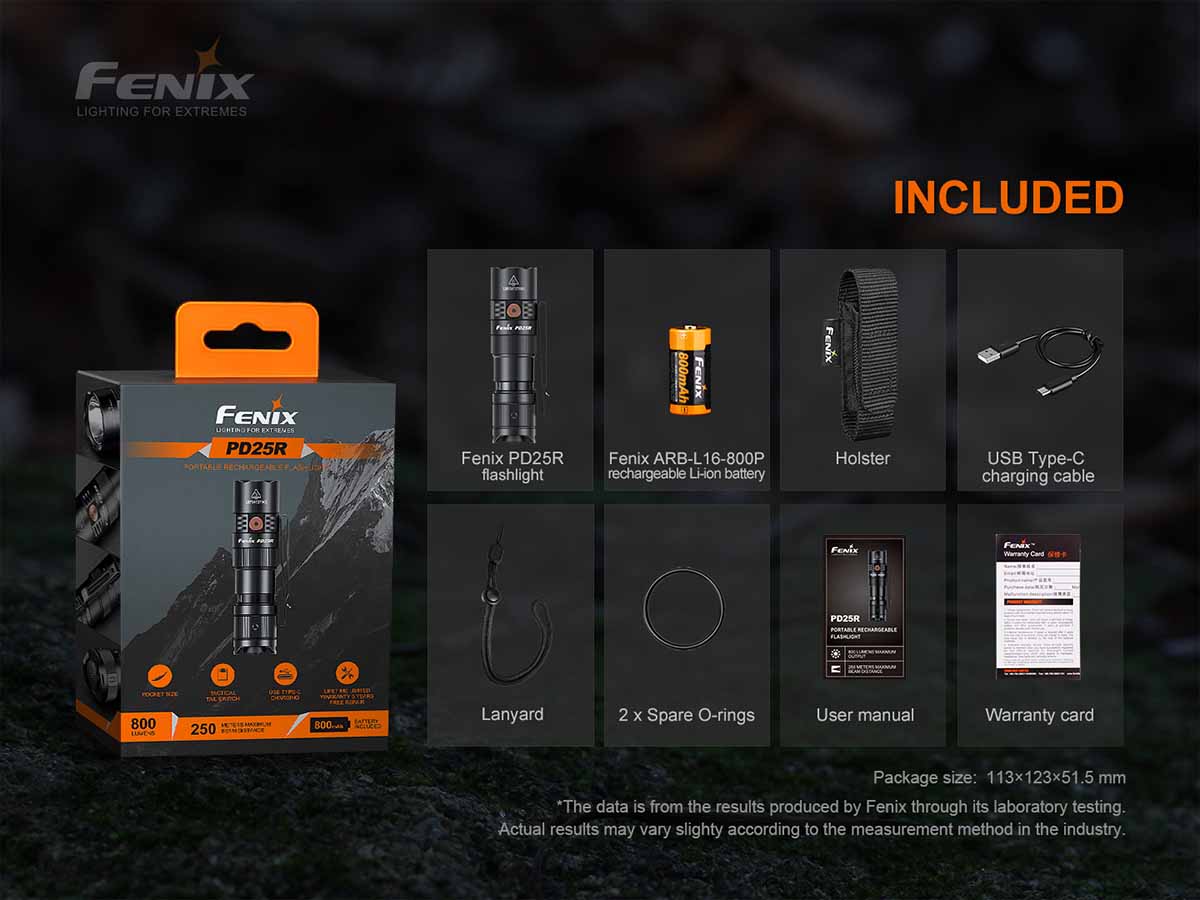 Fenix PD25R Rechargeable EDC Flashlight - 1200 Lumens, USB-C Charging, Compact Tactical Light for Camping, Hiking & Emergency Use