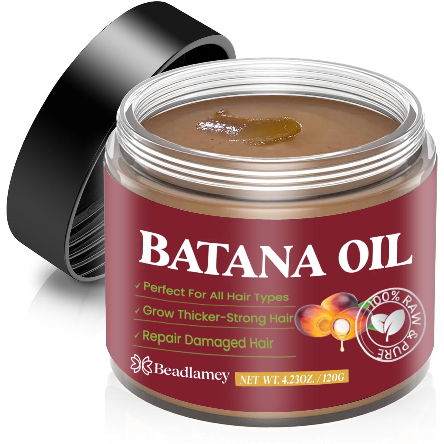 100% Pure Organic Batana Oil for Hair Growth - Unrefined Raw Dr. Sebi Certified Hair Oil from Honduras - Natural Scalp Treatment for Thicker, Stronger Hair - Men & Women - 4.2 oz - Perfect for Daily Hair Care & Revitalizing Damaged Hair