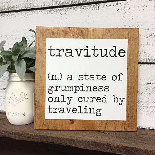Travel Definition Wood Sign - Rustic Wooden Travel Lover Gift with Inspirational Quote for Vacation Home Decor | Perfect for Living Room, Office, or Cabin Wall Art | Funny Travel-Themed Home Sign