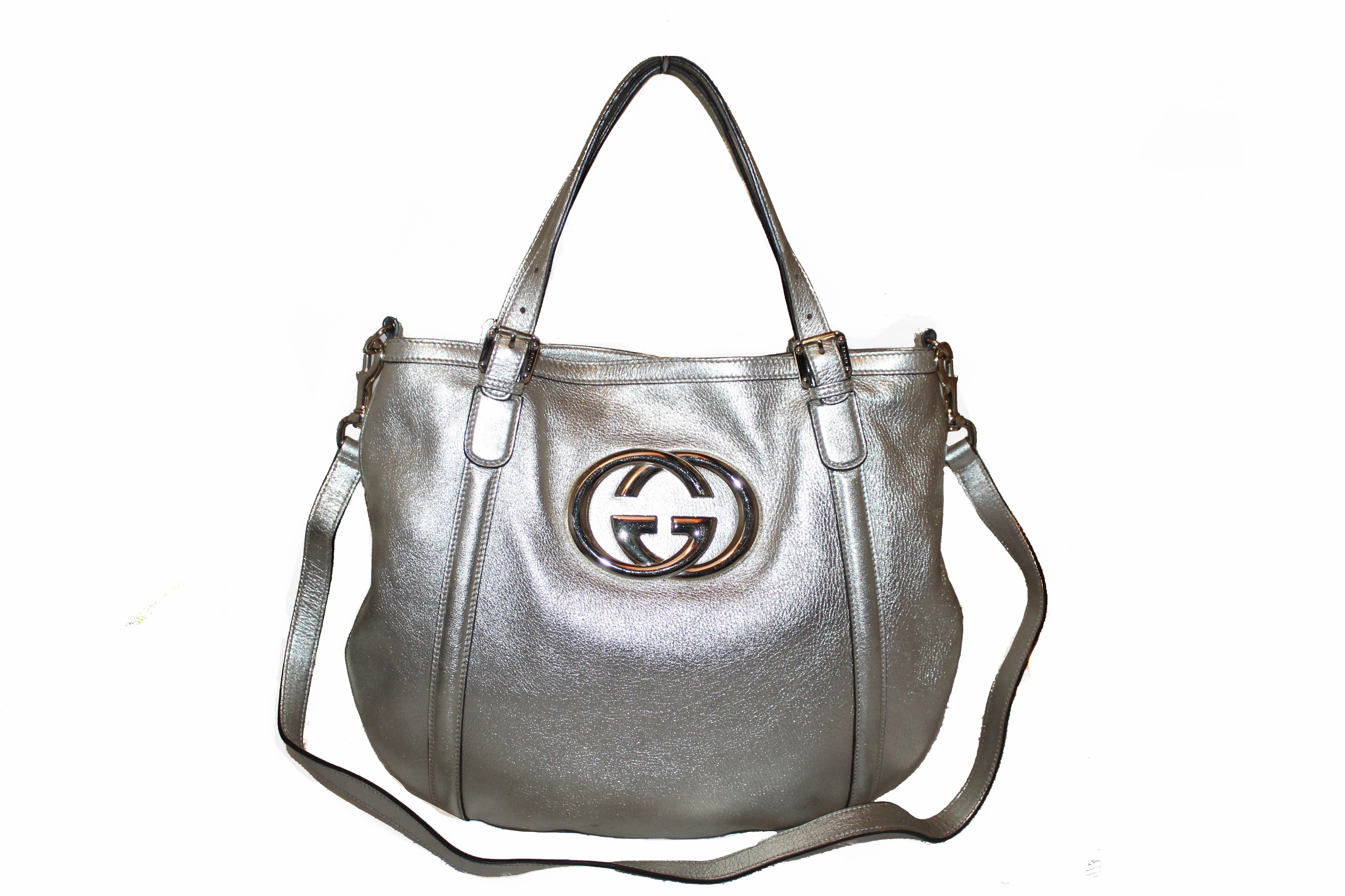 Authentic Gucci Metallic Gold Leather Tote Shoulder Bag for Women - Luxury Designer Handbag for Work, Travel & Everyday Use