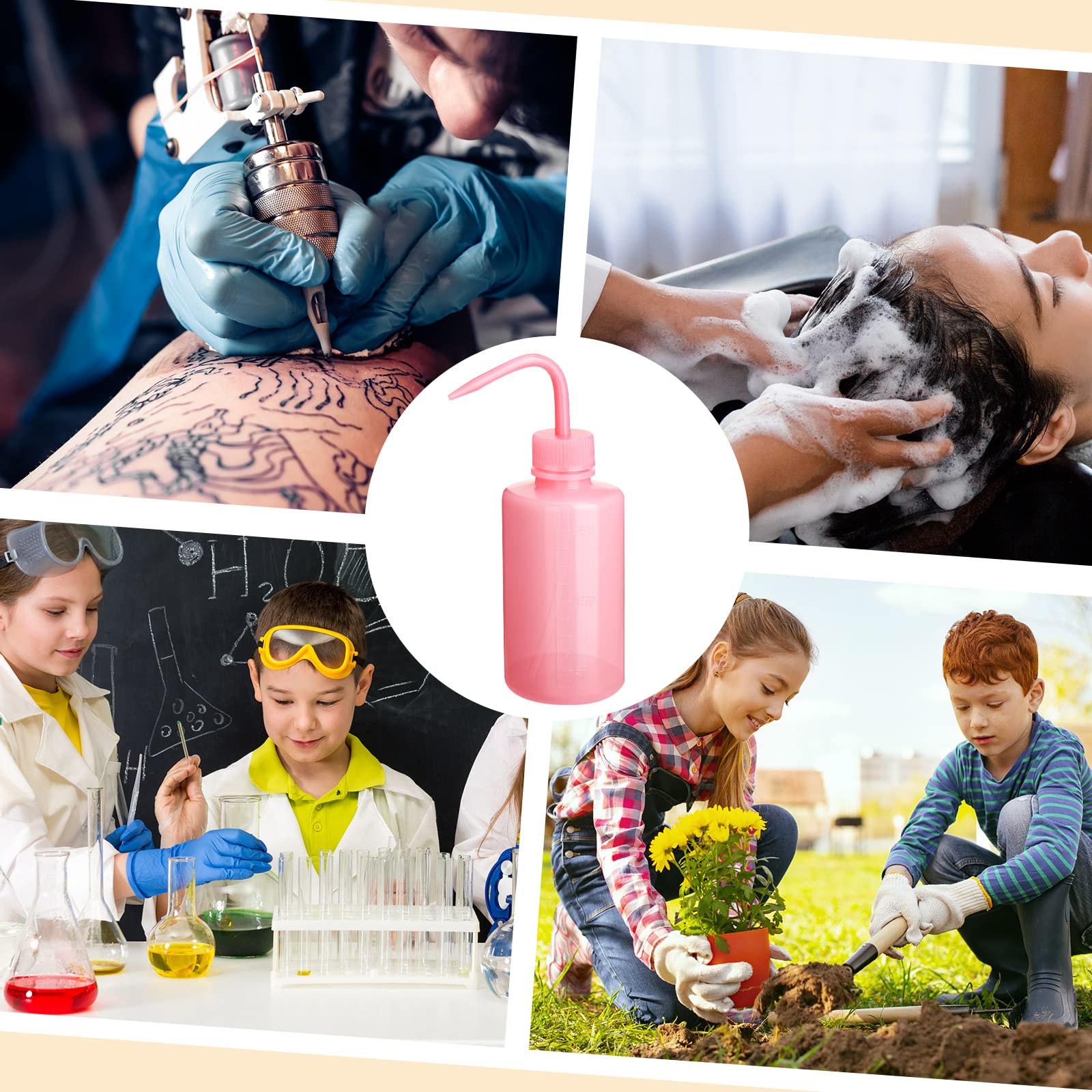 18 Pack 250ml Plastic Tattoo Wash Squeeze Bottles with Narrow Mouth & Measurement Scale - Bulk Squirt Water Bottles for Tattoo Cleaning, Lab Use, Plant Irrigation & Beauty Tools (Pink) - Perfect for Salon, Tattoo Studio & Home Gardening