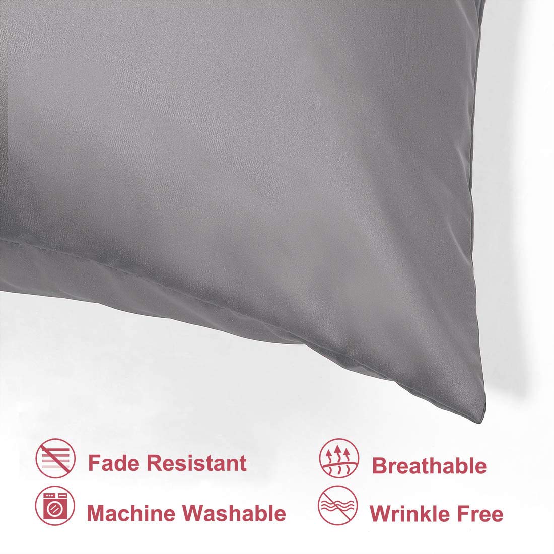 PiccoCasa Set of 4 Luxury Satin Pillowcases with Zipper - Super Silky Soft Grey Queen Size (21x31 inch) for Bedroom, Hotel & Travel - Hypoallergenic & Wrinkle Resistant
