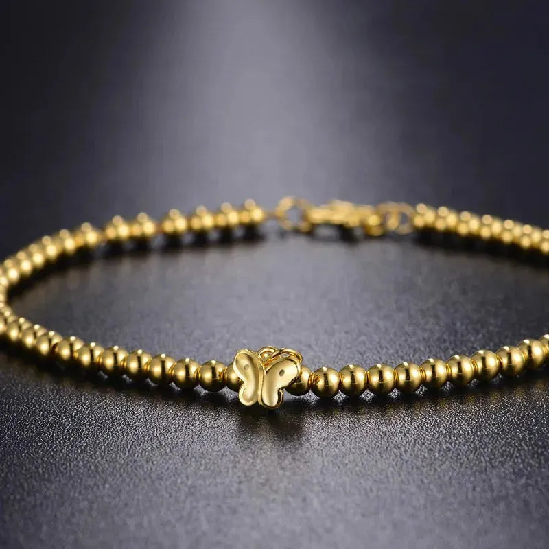 24K Pure Gold Bracelet for Women - Classic Ball Butterfly Design, Elegant Bangle Chain & Link Bracelet, 999 Solid Gold Jewelry for Party, Wedding & Special Occasions