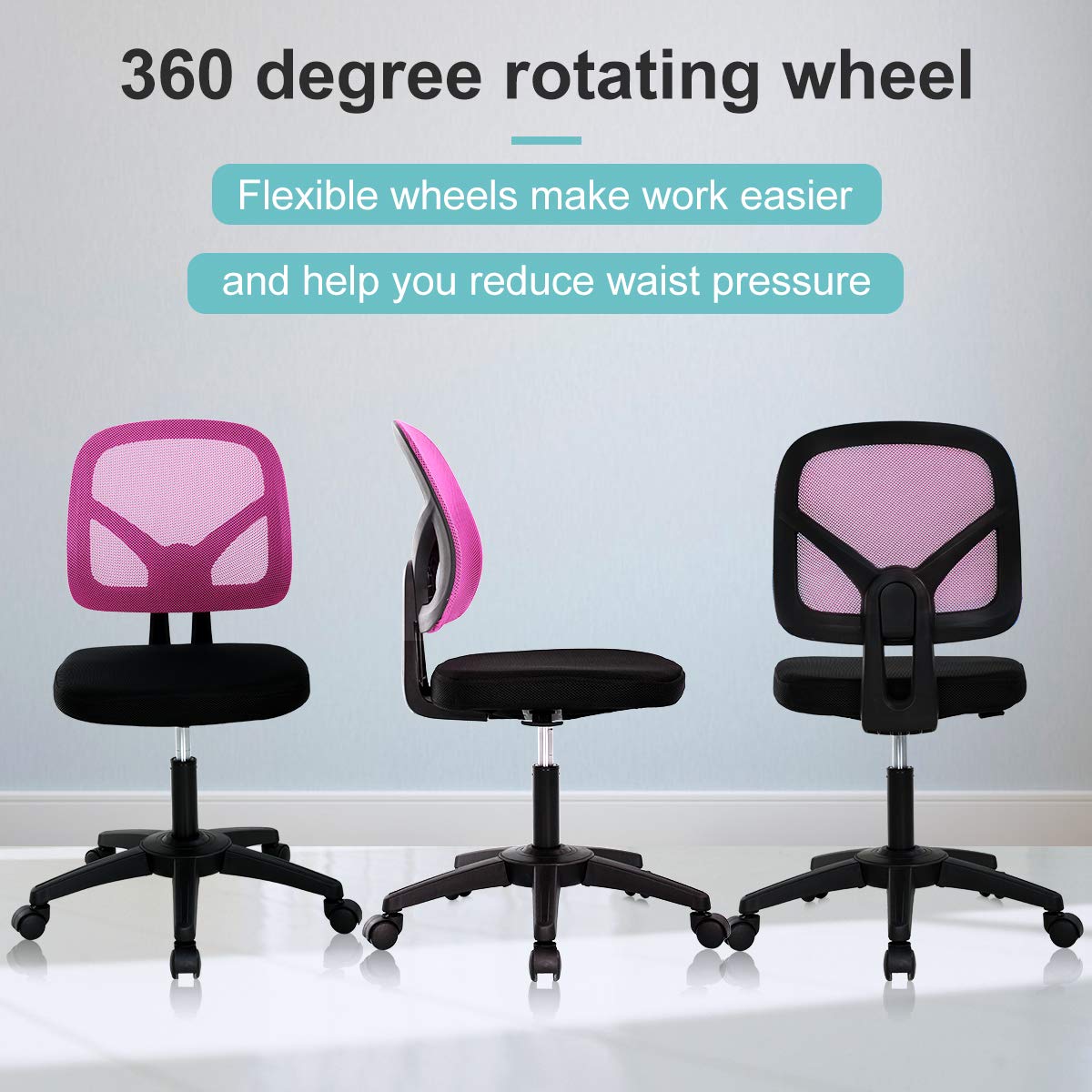 Ergonomic Mesh Office Chair with Lumbar Support - Adjustable Height Swivel Rolling Task Chair for Women & Men - Pink Computer Desk Chair for Home Office, Gaming & Workspaces