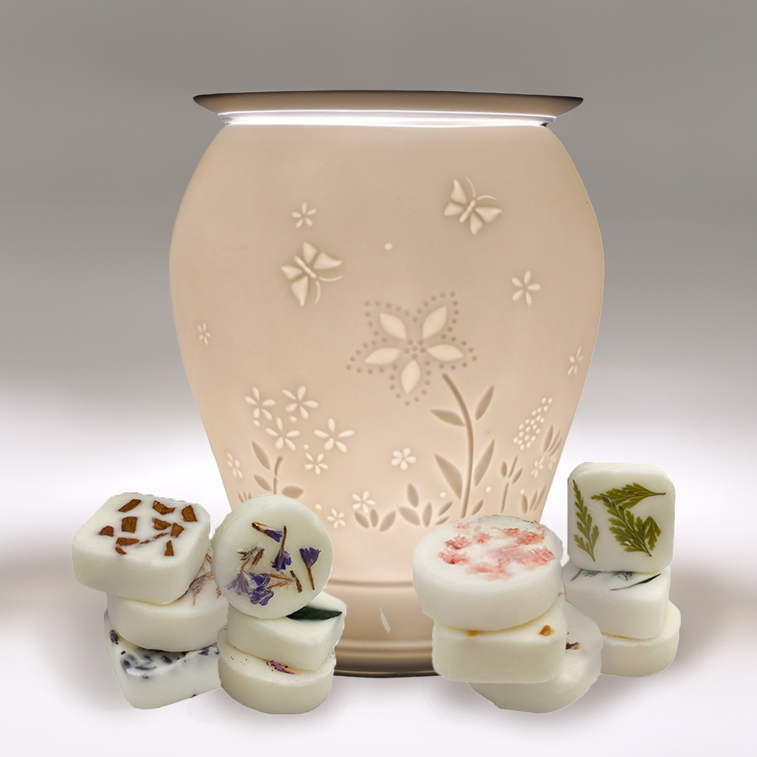 Premium Cello Porcelain Electric Wax Warmer with Elegant Floral Design - Includes 12 Handmade Artisan Wax Melts for Home Fragrance & Aromatherapy - Perfect for Living Room, Bedroom, Spa and Office Relaxation