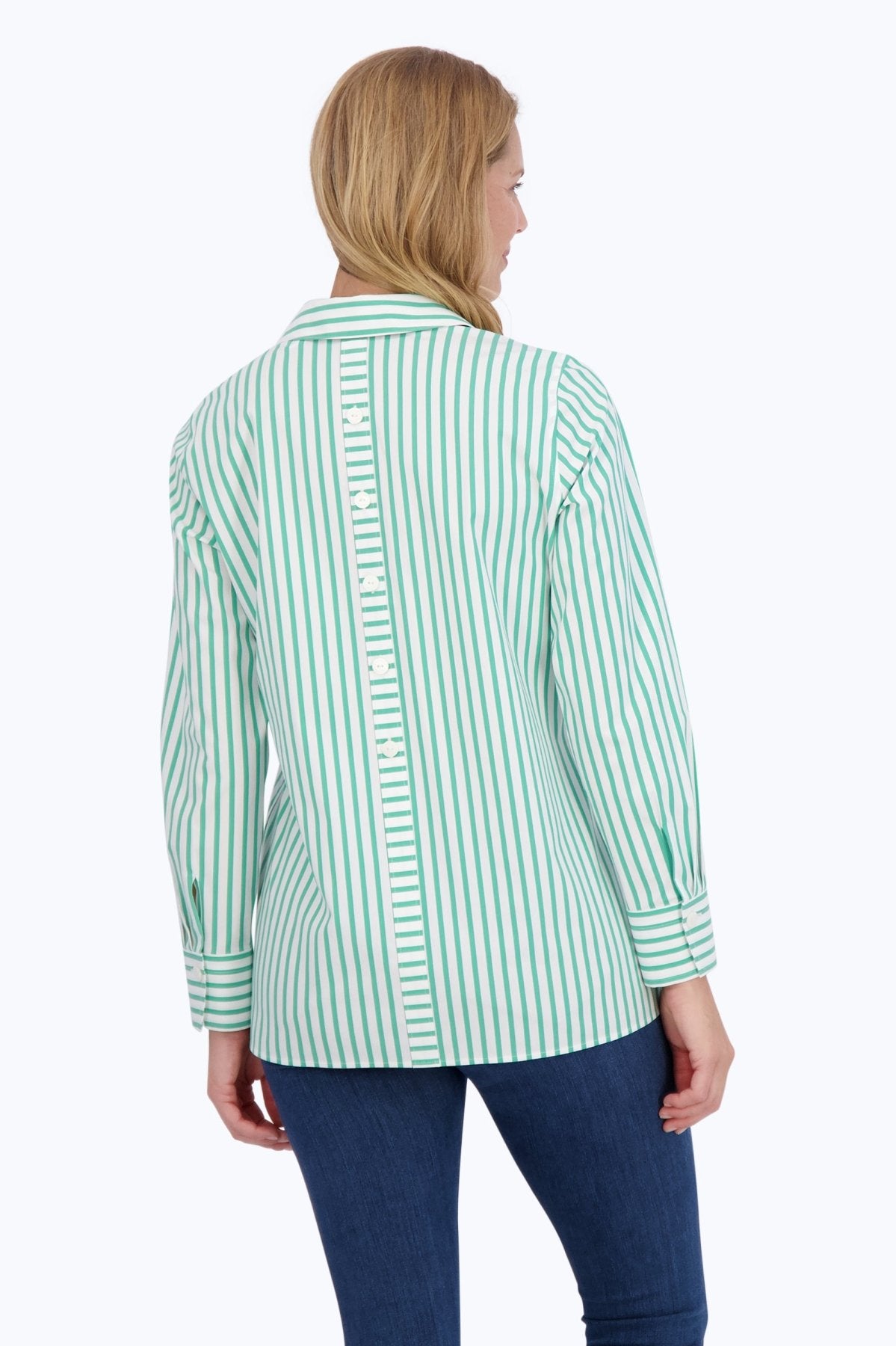 Pamela No Iron Stretch Stripe Long Sleeve Shirt for Women - Wrinkle Free Comfort Fit Blouse for Office, Travel & Casual Wear