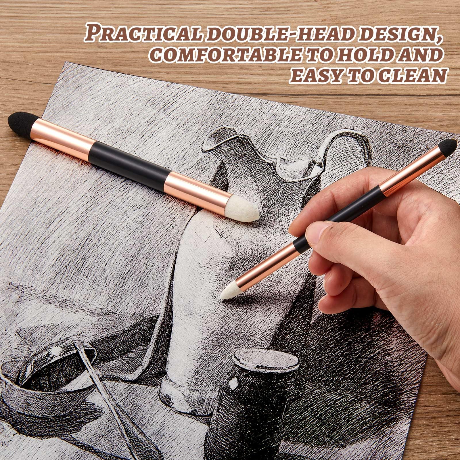 6-Piece Double Headed Blending Sponge Pen Set - Washable Reusable Sketch Blending Stump for Drawing, Highlighting & Shadow Detail - Perfect for Artists, Students & School Art Projects