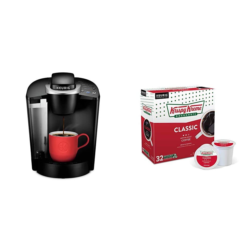 Keurig K-Classic Single Serve Coffee Maker with Krispy Kreme Medium Roast Coffee Pods (32 Count) - Perfect for Home, Office & Quick Breakfast Brewing
