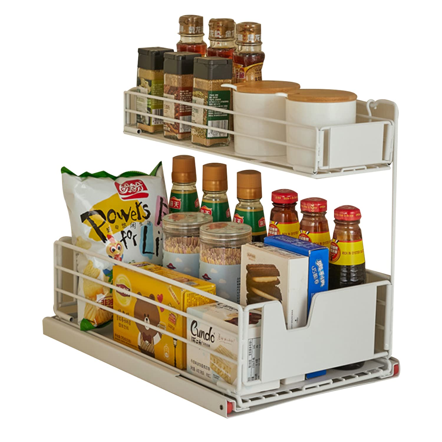 IKSVMSIS Pull Out Cabinet Organizer - Slide Out Spice Rack & Under Sink Storage Solution for Kitchen & Bathroom (White) - Perfect for Maximizing Cabinet Space & Countertop Organization