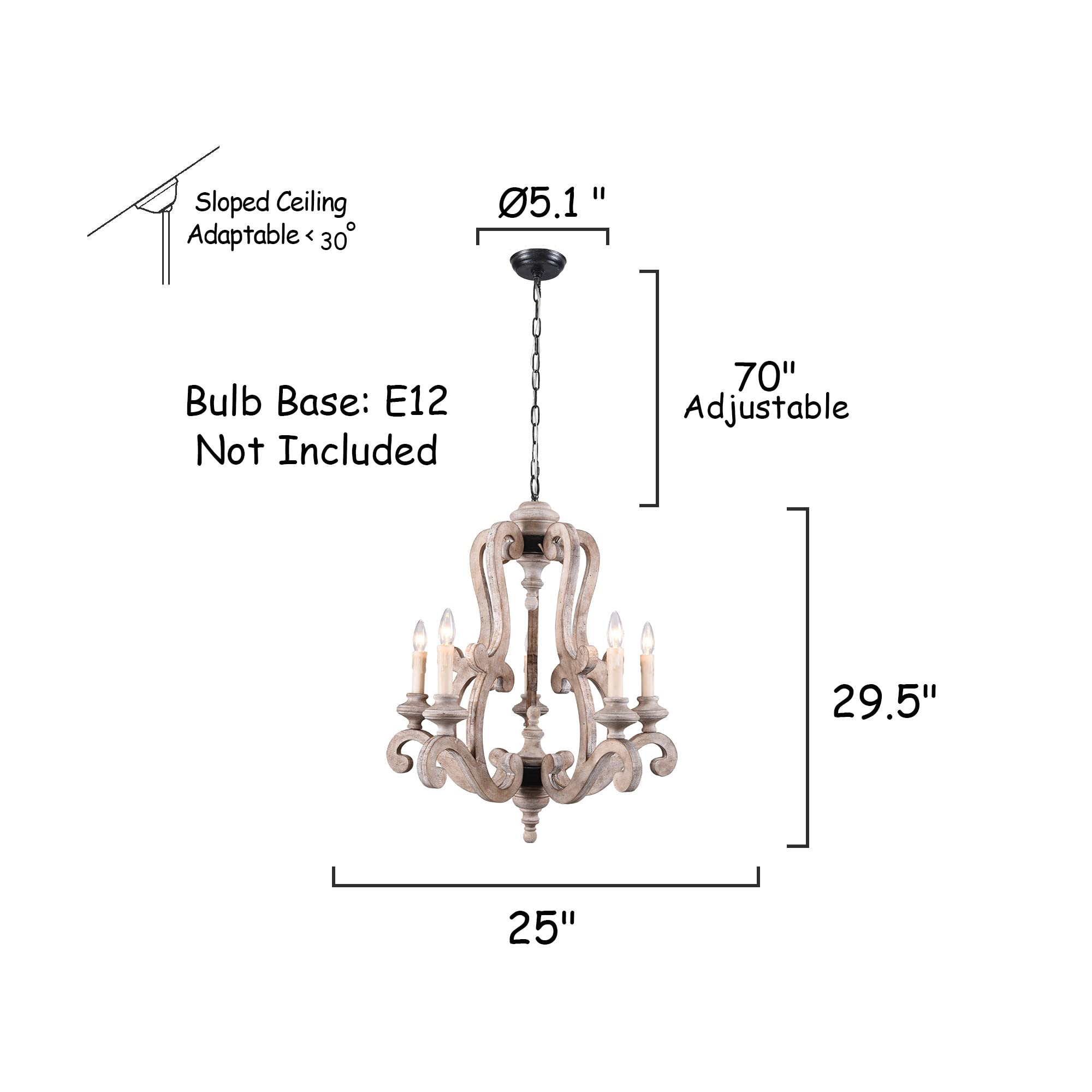 5-Light Farmhouse Chandelier - Rustic Wood Ceiling Light Fixture for Dining Room, Kitchen, Living Room, Bedroom, Entryway & Staircase - Weathered Finish - Perfect for Cozy Home Decor & Farmhouse Style Interiors