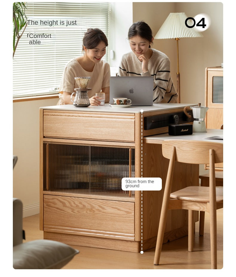 Solid Oak Wood Kitchen Island with Extendable Table and Retractable Cutting Board - Perfect for Small Kitchens, Dining, and Food Prep