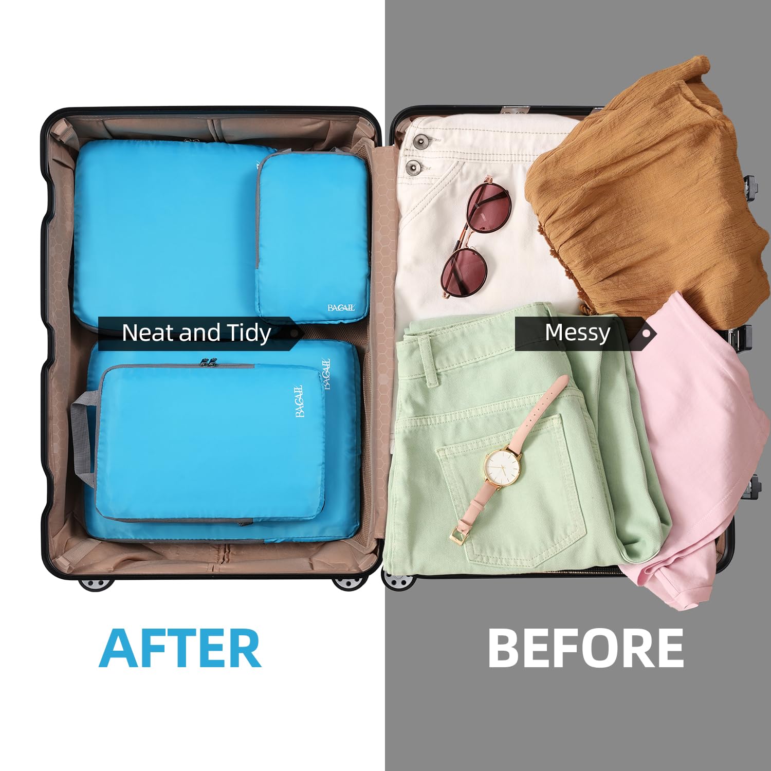 BAGAIL 4-Piece/6-Piece Compression Packing Cubes Set - Expandable Travel Organizers for Luggage & Suitcases - Perfect for Business Trips, Vacations & Weekend Getaways