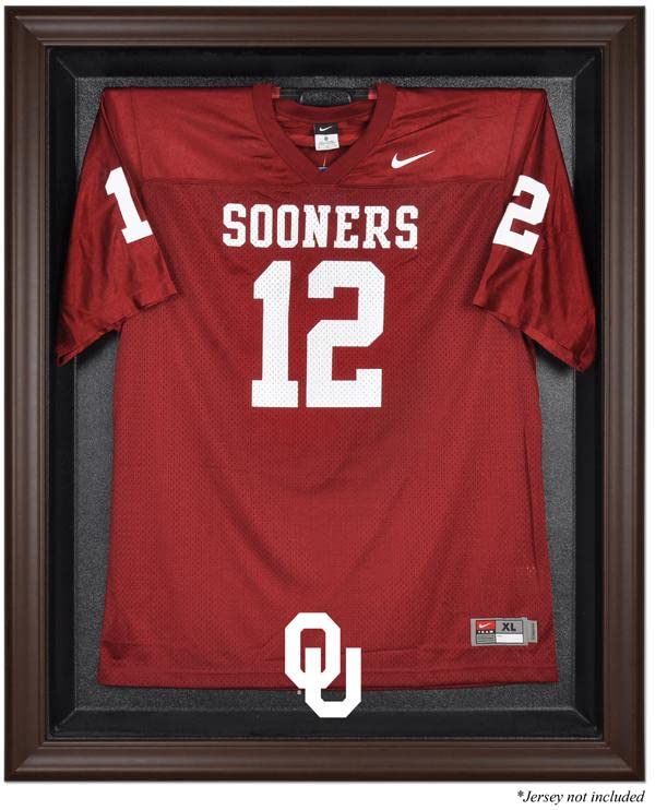 Oklahoma Sooners Brown Framed Jersey Display Case - College Football Jersey Shadow Box for Memorabilia & Collectibles - Perfect for Fan Cave, Man Cave, or Sports Room Decor