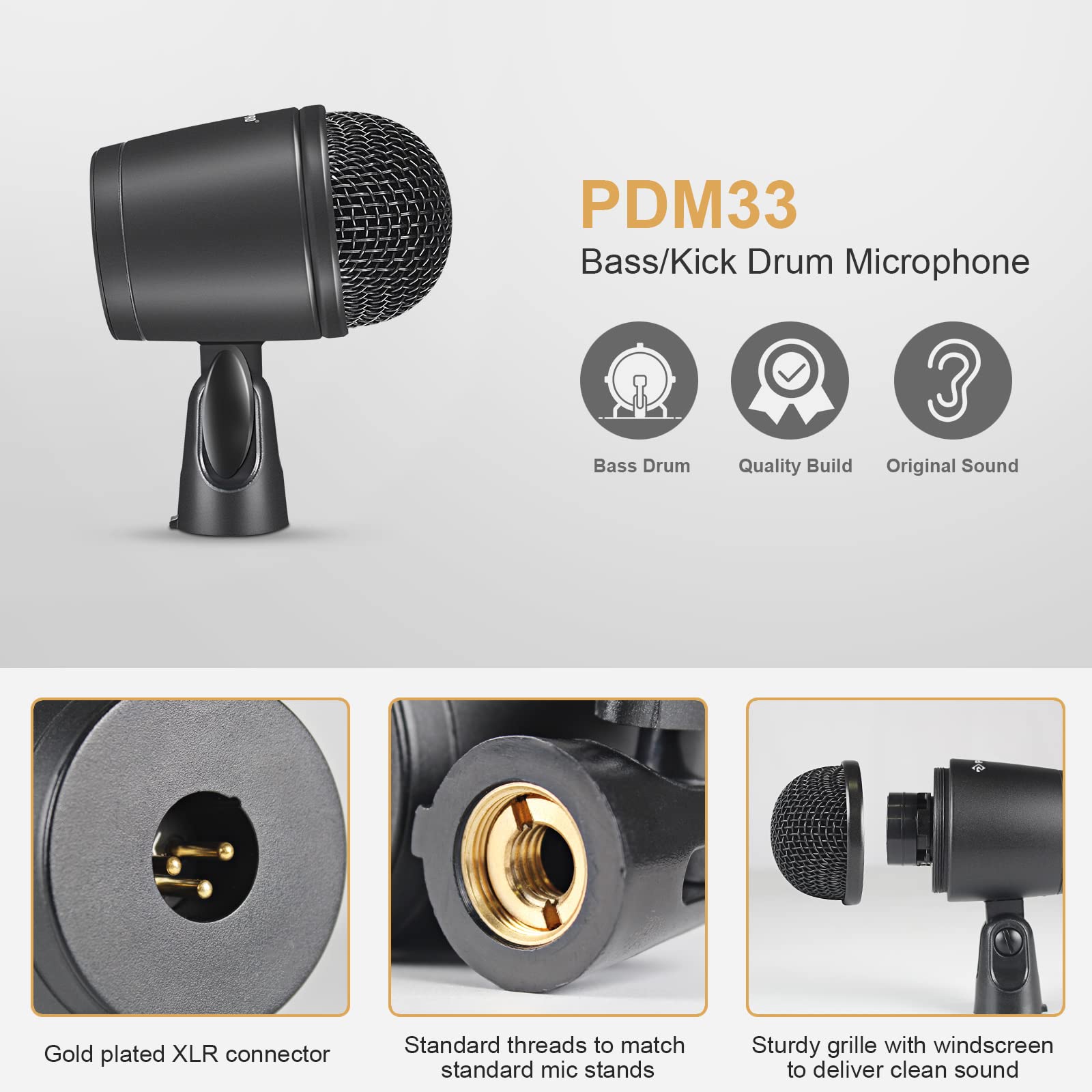 Phenyx Pro PTD-10 7-Piece Drum Microphone Kit - Full Metal Dynamic Mic Set for Bass, Tom, Snare & Hi-Hat Cymbals - Includes Carrying Case, Holders & Threaded Clips - Perfect for Live Performances, Studio Recording & Drum Practice