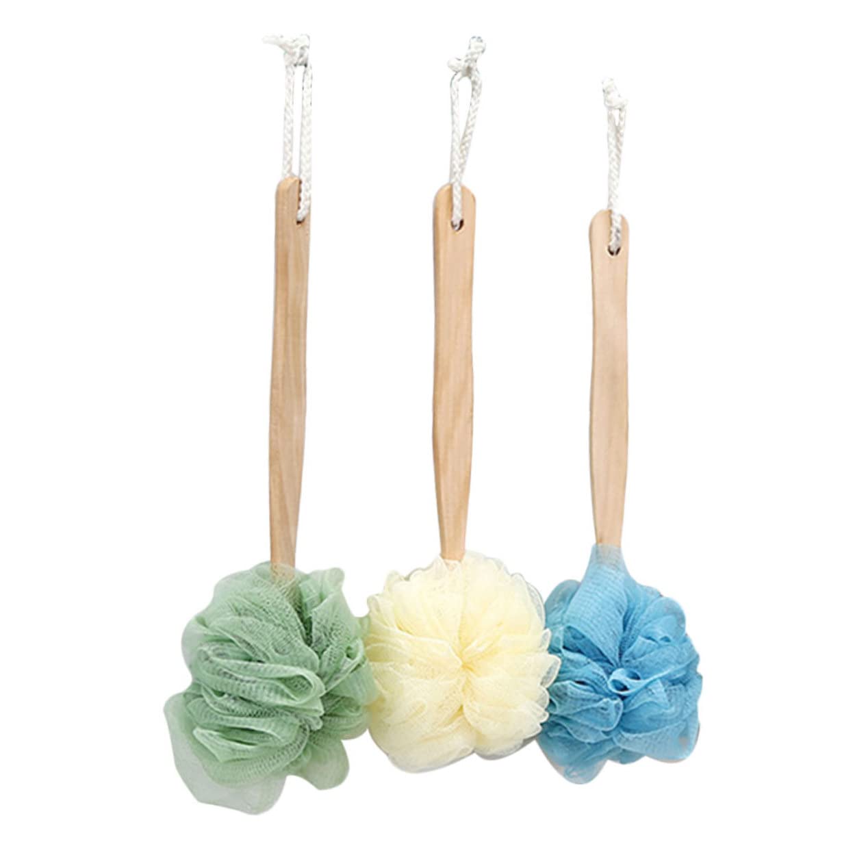 HEMOTON 3-Pack Wooden Back Scrubber with Long Handle - Exfoliating Bath Brush for Deep Cleansing, Body Scrubber & Shower Loofah - Perfect for Spa, Exfoliation & Hard-to-Reach Areas