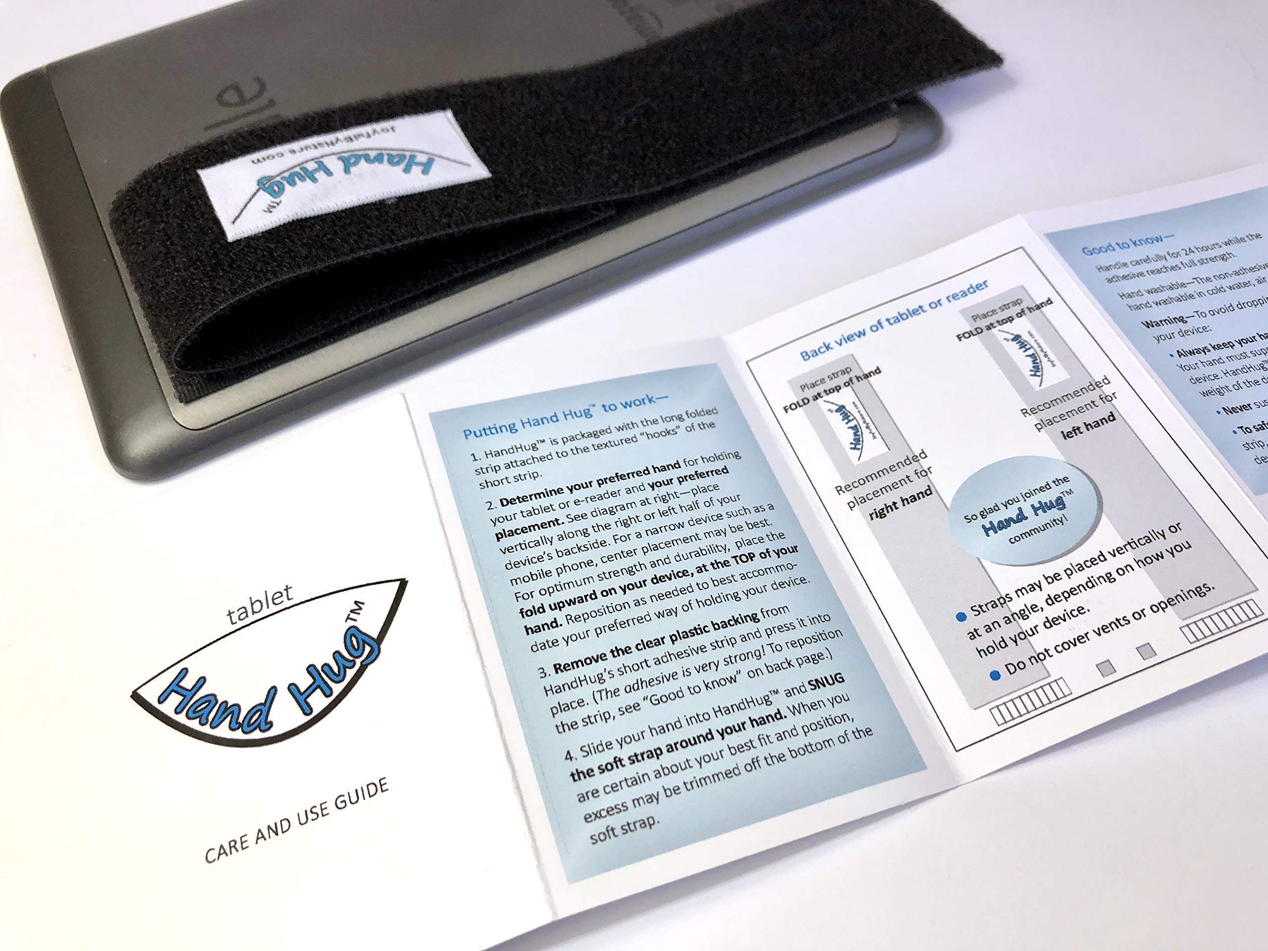 HandHug™ Tablet Grip Holder for Kindle, Nook & Small Tablets - Ergonomic Handle Strap for One-Handed Reading, Gaming & Browsing - Perfect for Commuting, Travel & Bedtime Use