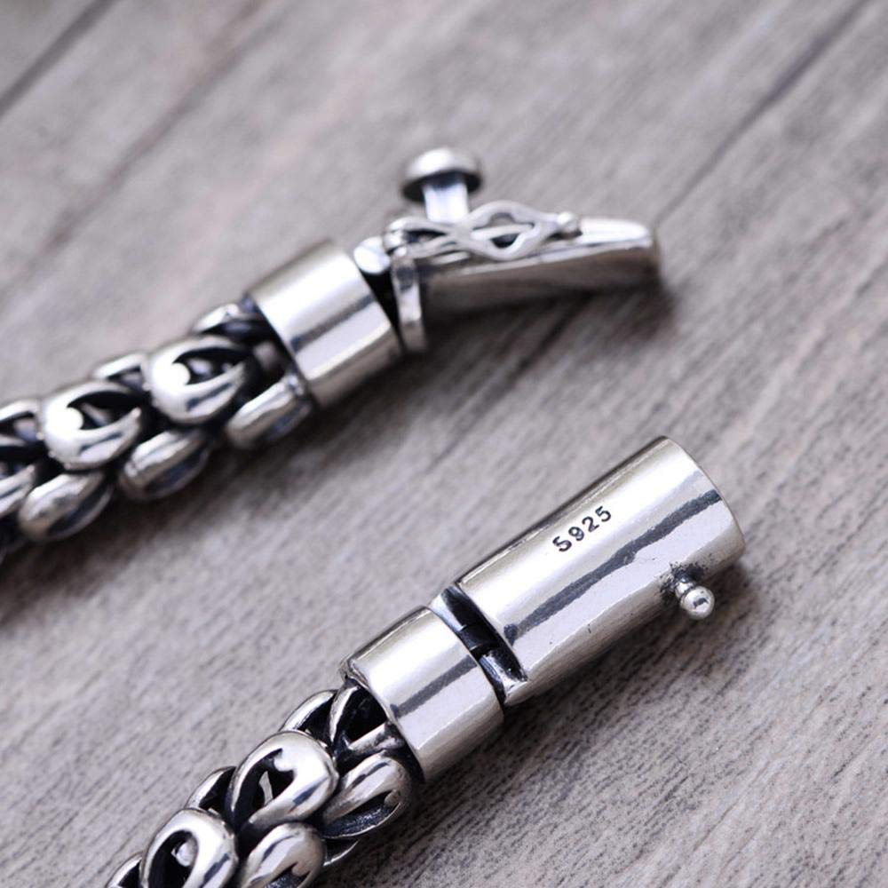 Genuine 925 Sterling Silver Men's Bracelet - Dragon Scale Link Chain, Adjustable 7.5