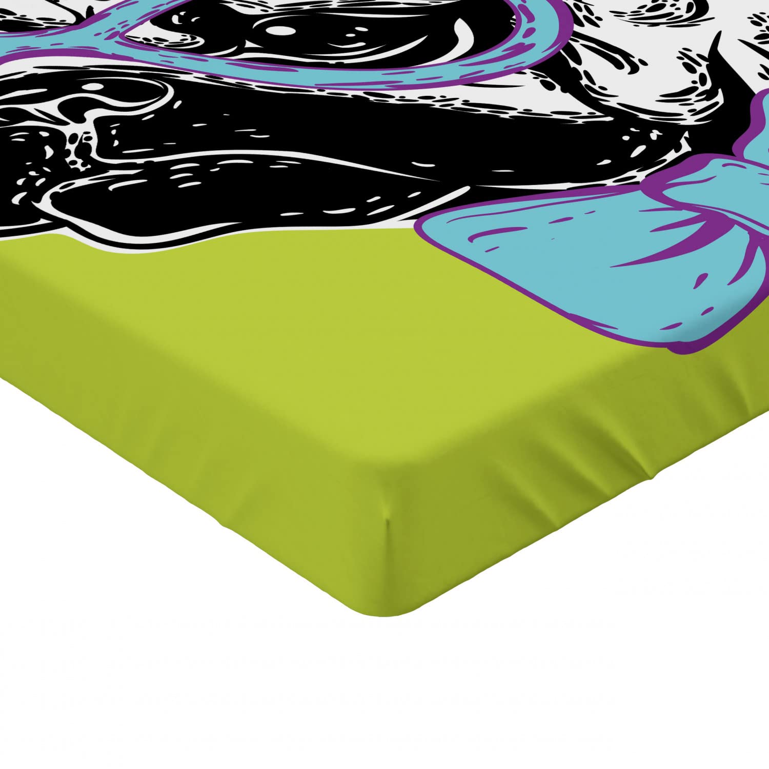 Ambesonne Pug Fitted Sheet - Twin XL, Dog Design with Bow Tie & Glasses - Apple Green & Pale Blue - Perfect for Kids' Rooms & Pet Lovers