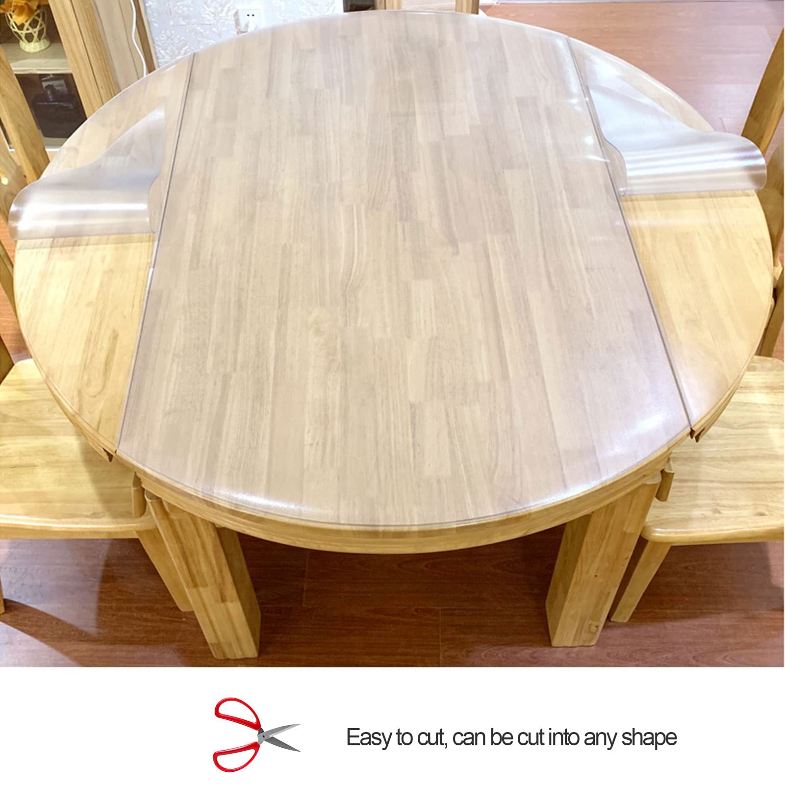 Clear PVC Dining Table Protector Pad Cover - Heat Resistant 2mm Thick Plastic Tablecloth for Kitchen & Dining Room | Round Table Top Protector Mat for Everyday Use & Special Occasions