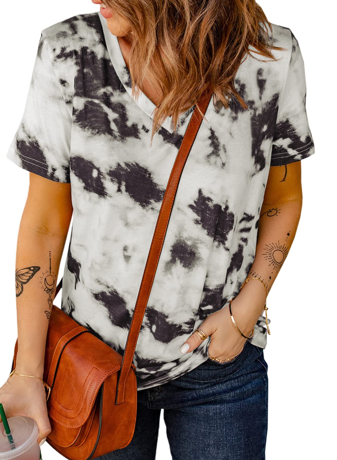 EVALESS Women's Summer Short Sleeve T-Shirt - Sexy Casual Crewneck Basic Tee for Everyday Wear | Trendy Tops for Outfits, Dating, Beach & Vacation