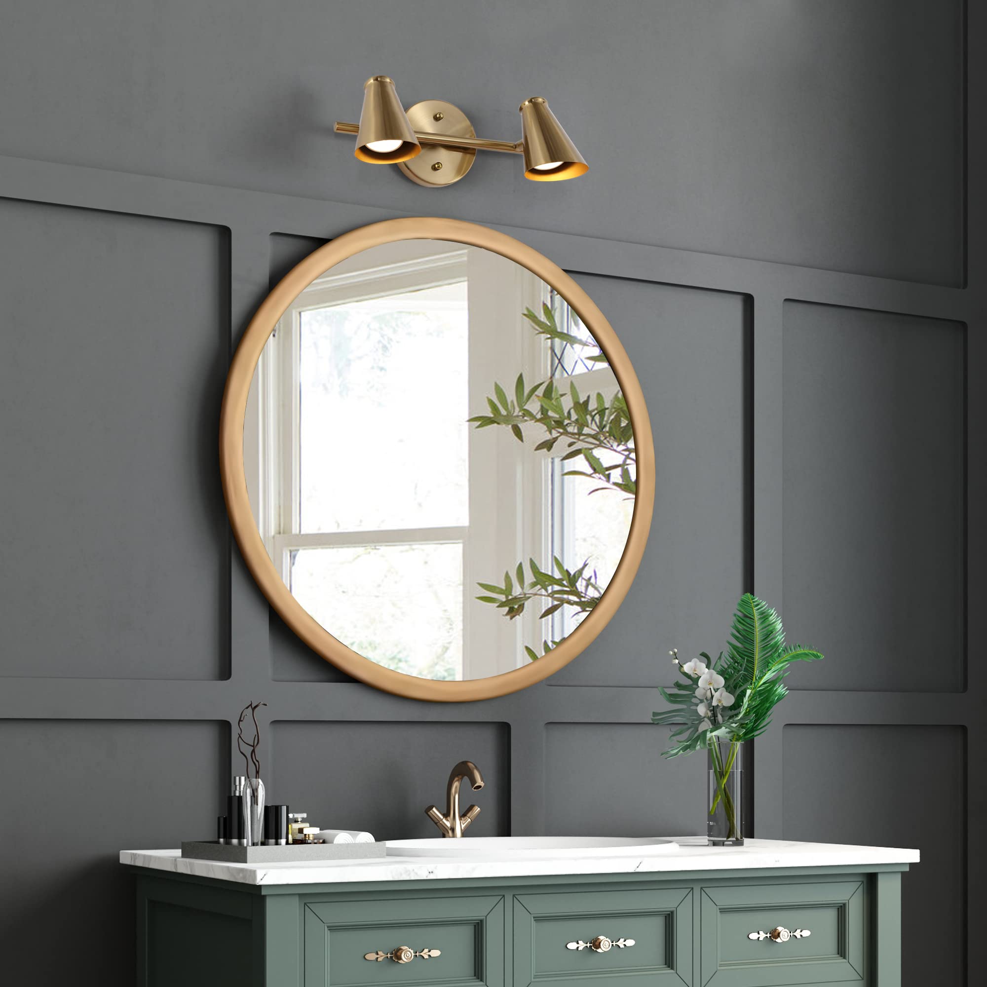 Durent Gold Bathroom Light Fixtures - 2 Light Modern Vanity Lighting with Slant-Cut Metal Shades for Mirror Illumination | Perfect for Bathroom, Powder Room & Dressing Area Makeup Lighting