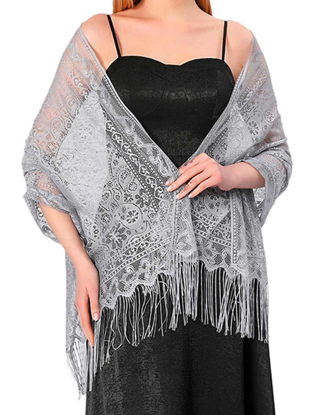 Elegant Atigy Lace Shawls & Wraps for Weddings | Fringed Pashmina Shawls for Evening Dresses | Lightweight Bridal Scarf for Women & Brides | Perfect for Ceremonies, Parties & Special Occasions