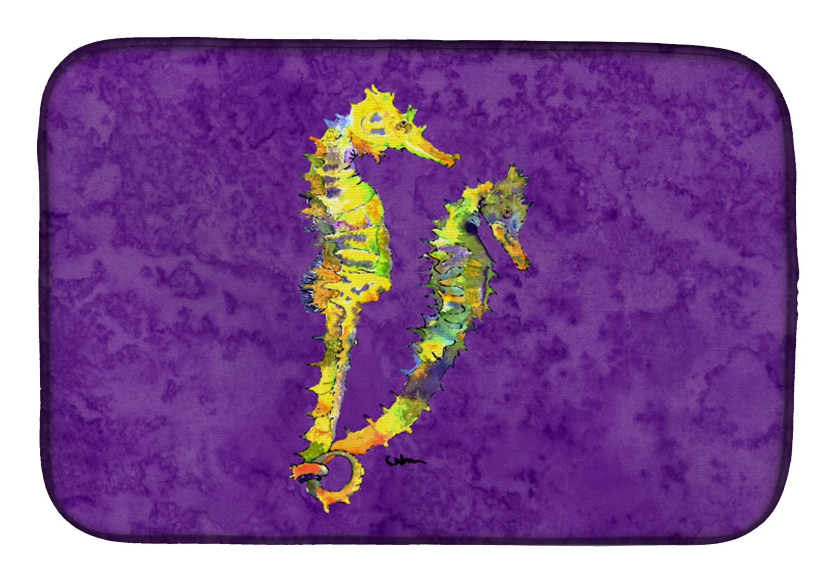 Caroline's Treasures 8661DDM Seahorse Design Absorbent Kitchen Dish Drying Mat - 14x21 Inch Colorful Countertop Dish Drainer Pad - Perfect for Drying Dishes, Protecting Countertops & Adding Coastal Decor to Your Kitchen