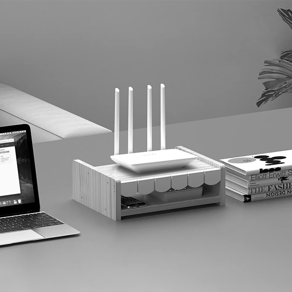 Wireless Router Shelf for Desktop - Wooden TV Box Organizer Stand with Storage (33x25x11cm) - Perfect for Living Room, Bedroom & Office Cable Management