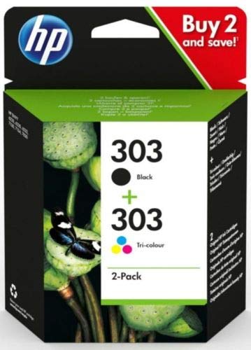 Original HP 303 Ink Cartridge Combo Pack - 1 Black & 1 Color for HP ENVY Photo 6200/6230/7100 All-in-One Printers | High-Quality Printing for Home Office, School Projects & Photo Printing