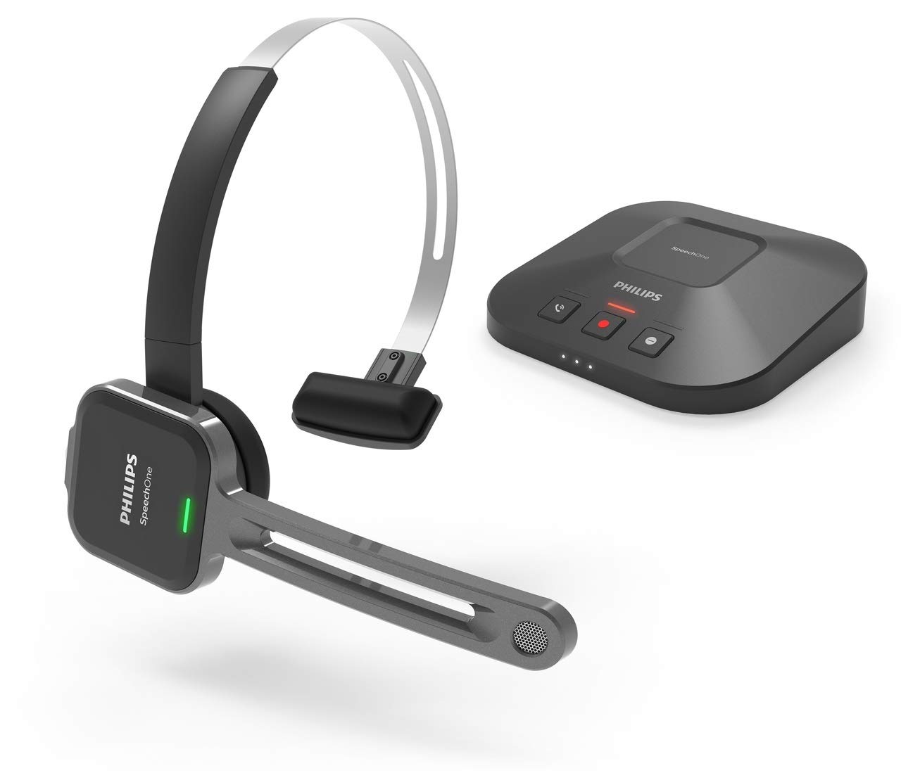 Philips SpeechOne Wireless Dictation Headset with Docking Station, Status Light & Remote Control | ACC4100 AirBridge Wireless Receiver | Ideal for Medical Transcription, Legal Documentation & Office Dictation