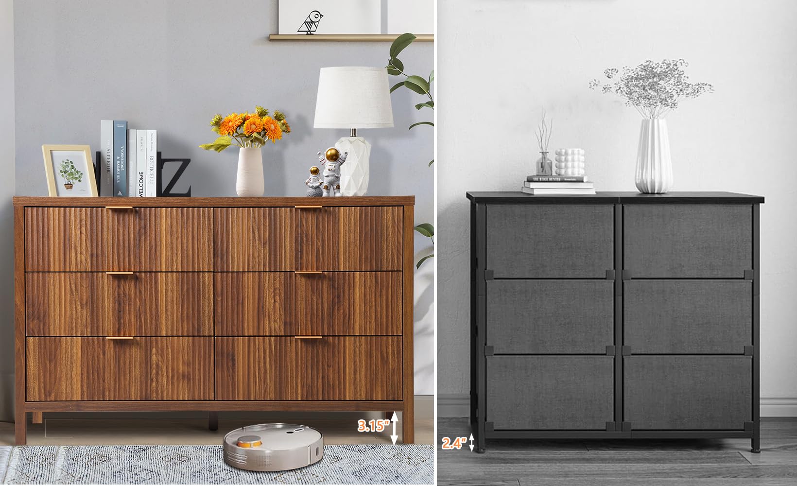 6 Drawer Solid Wood Dresser Cabinet - Farmhouse Style Nightstand with Storage, Mid Century Modern TV Stand for Bedroom & Closet Organization (Walnut) | Perfect for Bedroom, Living Room & Home Office Storage Solutions
