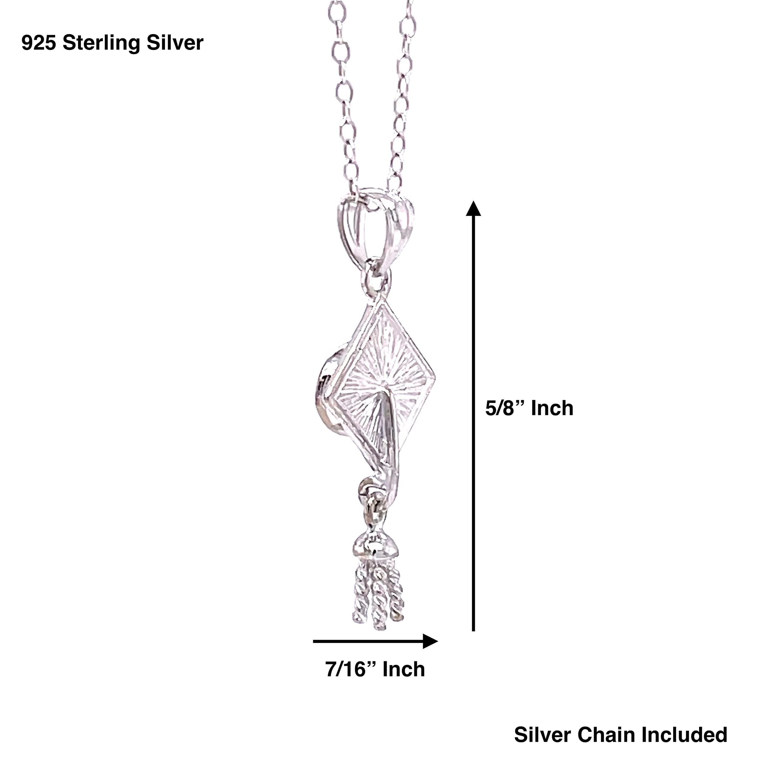 925 Sterling Silver Mini Graduation Cap Pendant Necklace - Adjustable 16