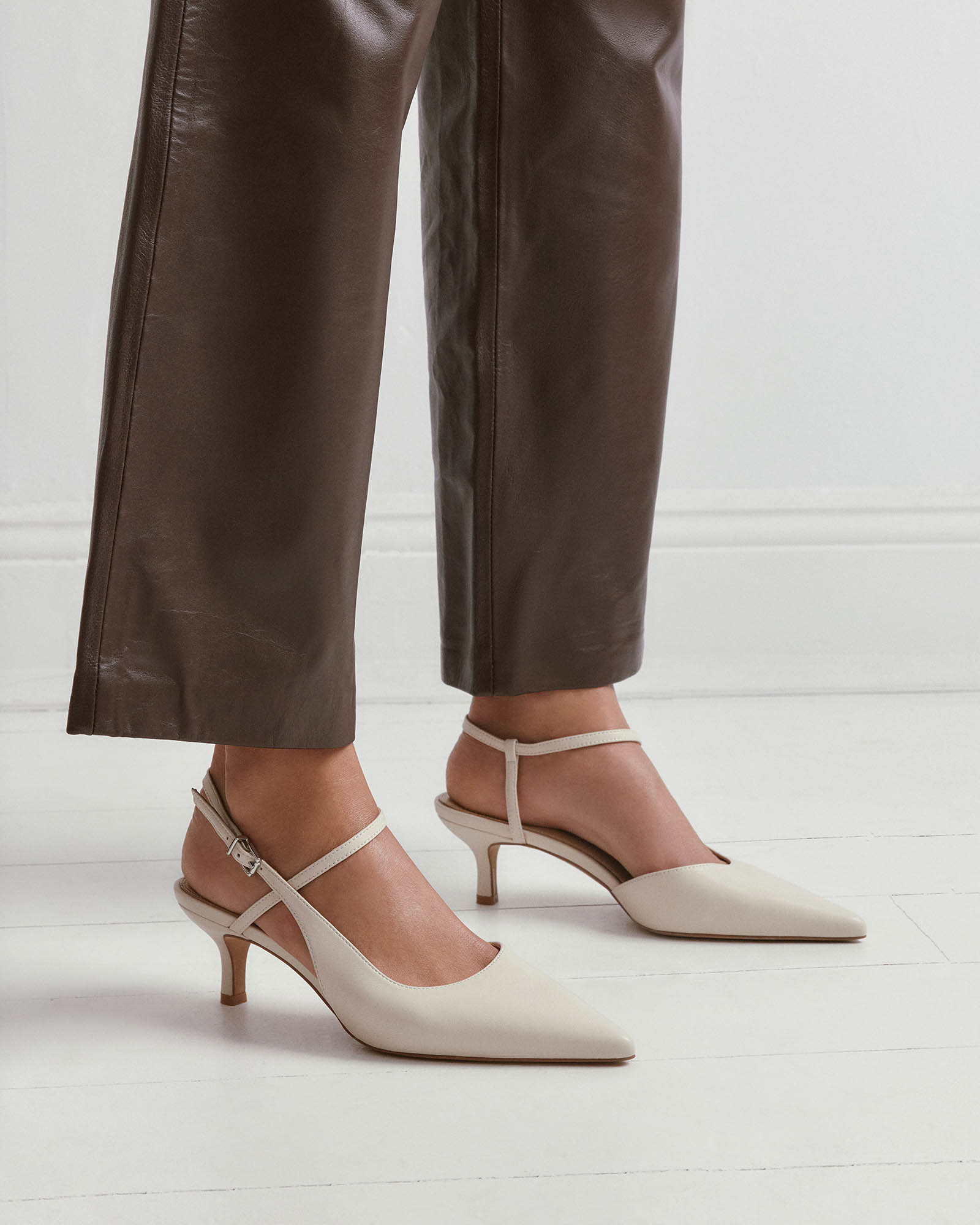 Ricki Women's Mid Heel Pumps - Off White Genuine Leather Dress Shoes for Work, Party & Wedding
