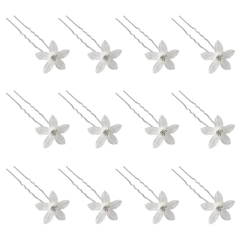 12-Piece White Rhinestone Wedding Hair Pins Set - U-Shaped Floral Bridal Hair Accessories for Women | Perfect for Weddings, Prom, and Special Occasions