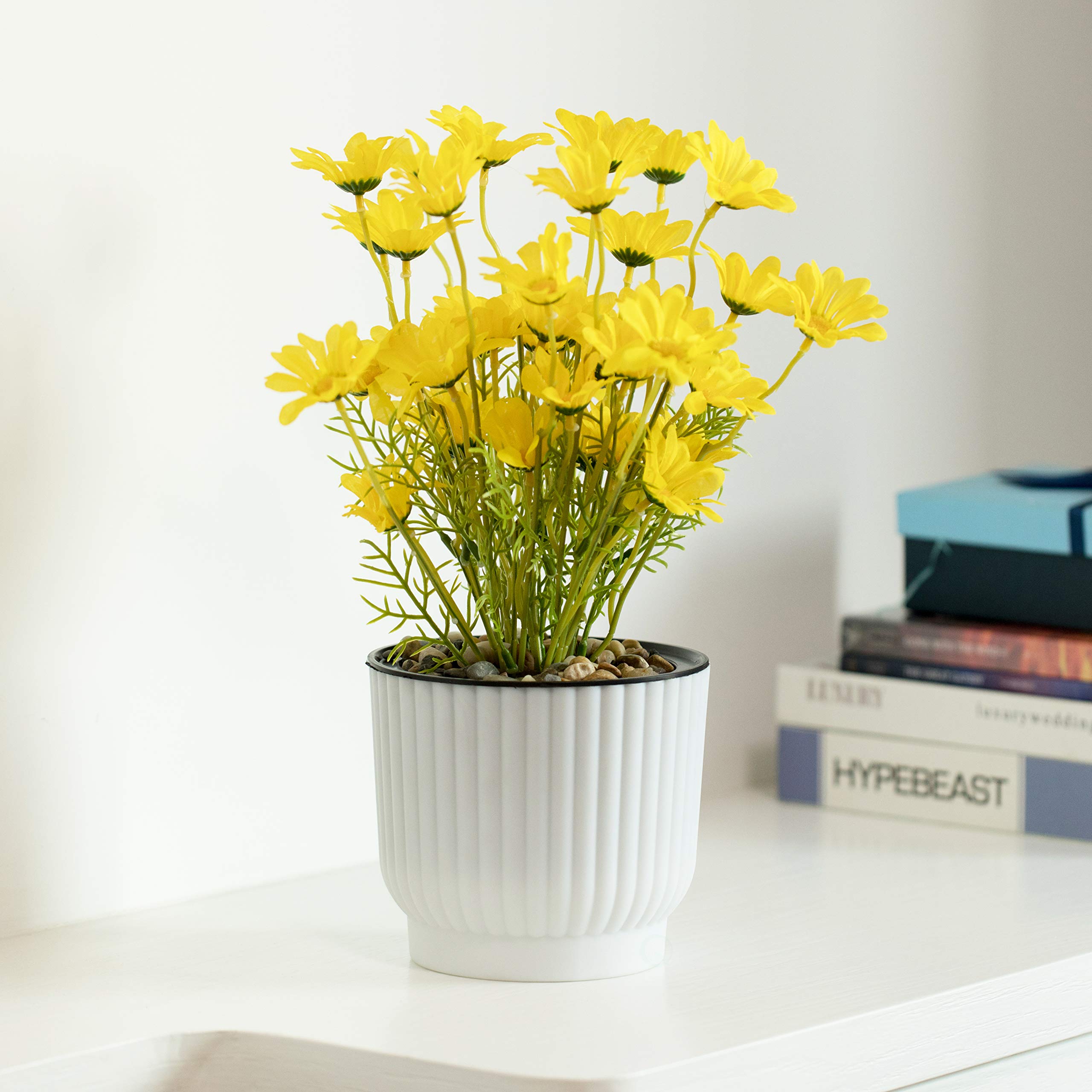 Gardenised 6-Pack Self-Watering White Flower Pots - Indoor/Outdoor Planters with Drainage Holes for Home Decor, Balcony, Office & Garden Use