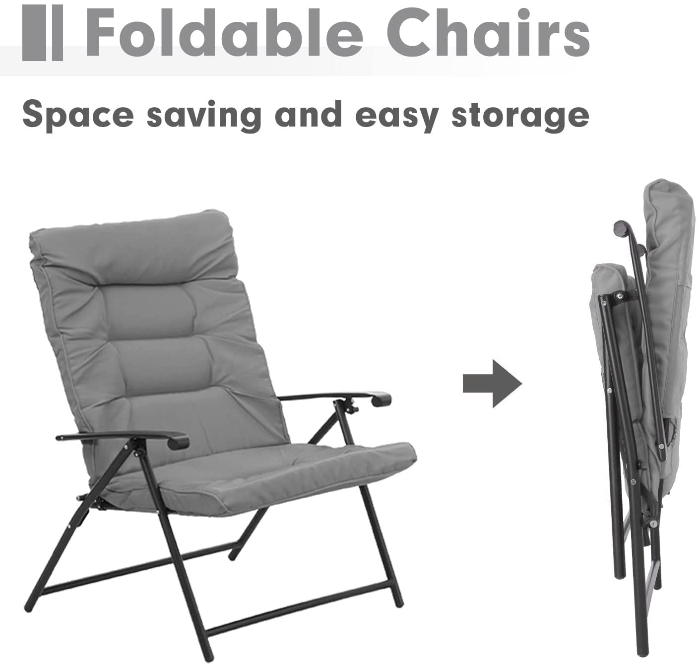Incbruce 3-Piece Folding Bistro Set with Adjustable Reclining Chairs, Steel Frame & Coffee Table - Classic Grey Cushions for Outdoor Patio, Garden, Deck & Front Porch Relaxation | Perfect for Entertaining Guests or Lounging in the Sun