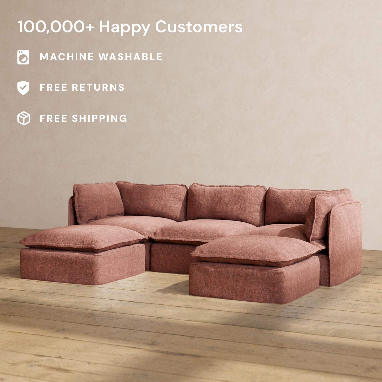 Modular Performance 3-Seater U-Shaped Sectional Sofa in Chestnut Brown | Relaxed Blend Fabric | Perfect for Living Room, Family Room & Home Theater