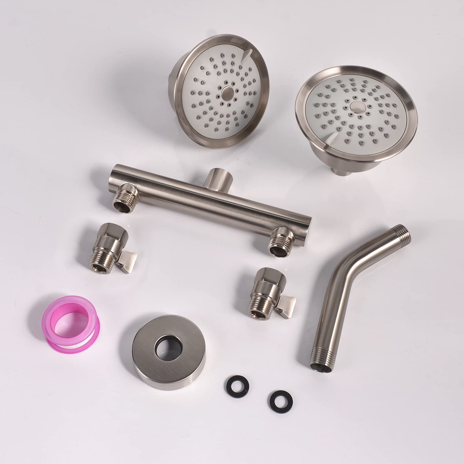 Double Shower Head with Shut-Off Valves - High Pressure 3 Function Sprayers in Brushed Nickel - Perfect for Bathing, Water Conservation & Spa-Like Experience