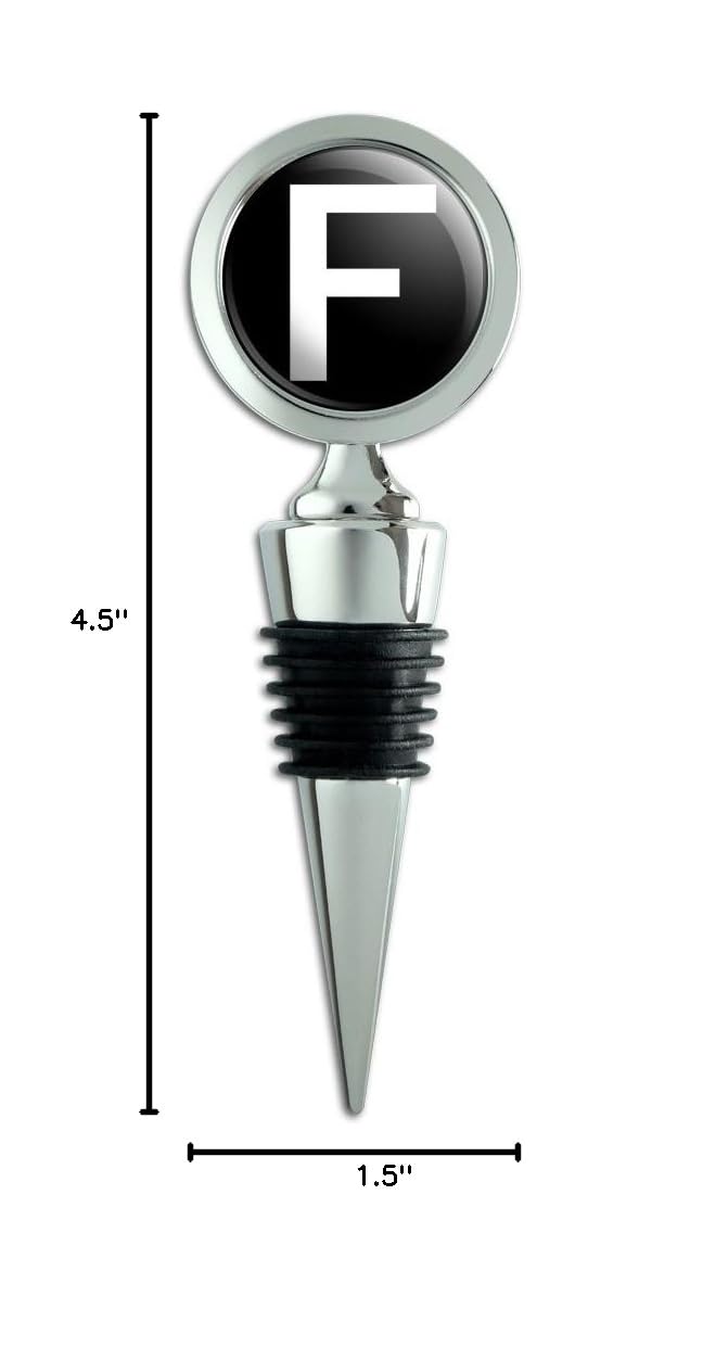 Personalized Letter F Initial Black & White Wine Bottle Stopper - Elegant Cork Seal for Wine, Champagne & Liquor Bottles - Perfect for Weddings, Parties & Gifts